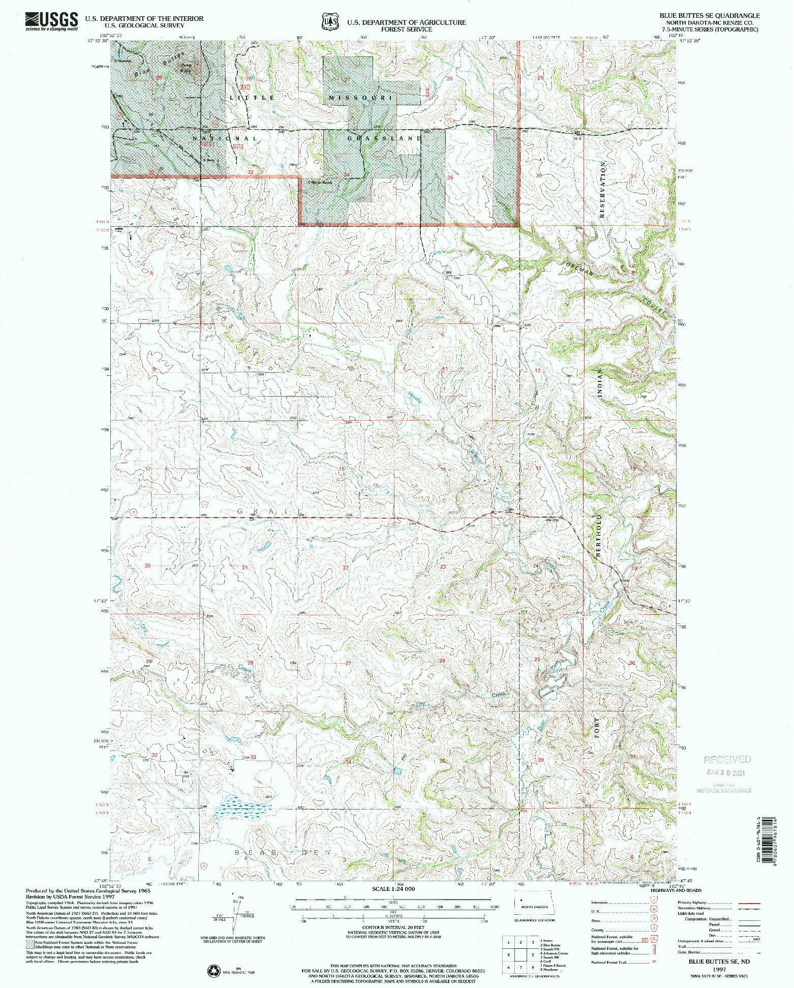 USGS 1:24000-SCALE QUADRANGLE FOR BLUE BUTTES SE, ND 1997