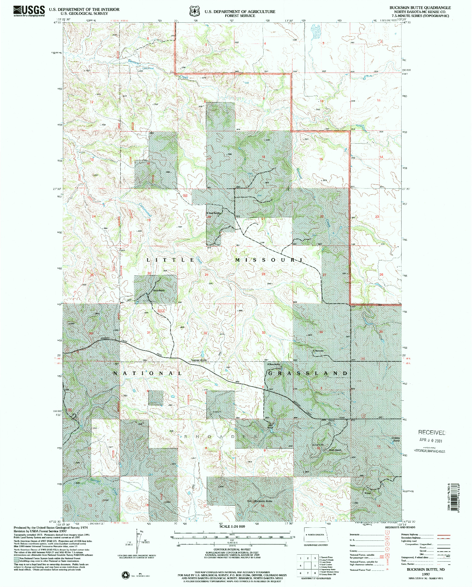 USGS 1:24000-SCALE QUADRANGLE FOR BUCKSKIN BUTTE, ND 1997