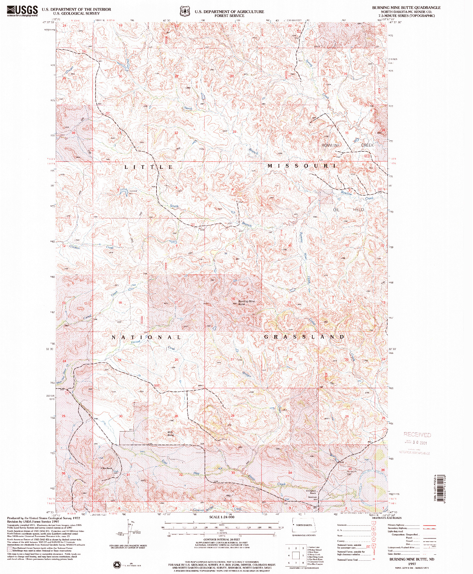 USGS 1:24000-SCALE QUADRANGLE FOR BURNING MINE BUTTE, ND 1997