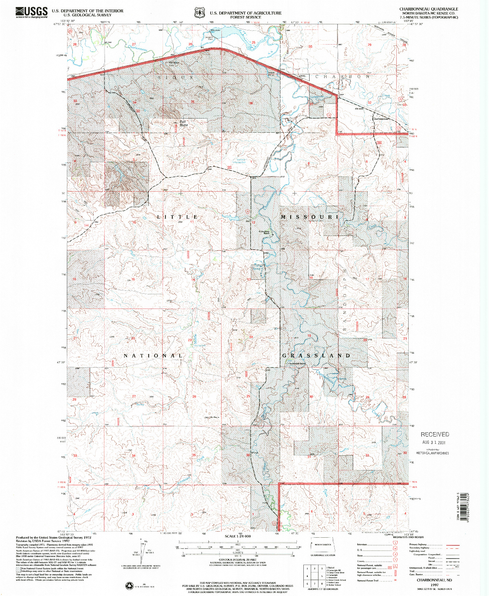 USGS 1:24000-SCALE QUADRANGLE FOR CHARBONNEAU, ND 1997