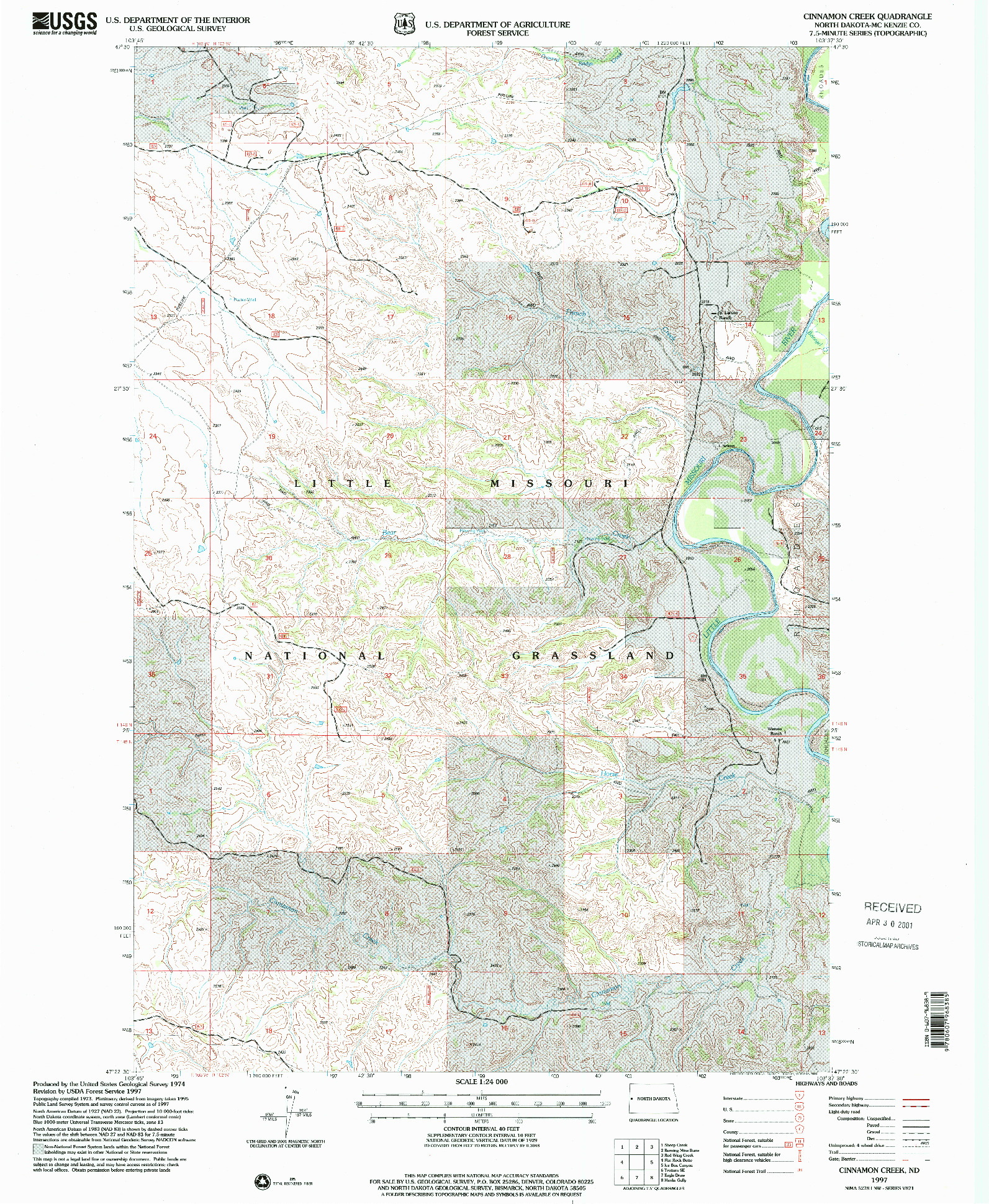 USGS 1:24000-SCALE QUADRANGLE FOR CINNAMON CREEK, ND 1997