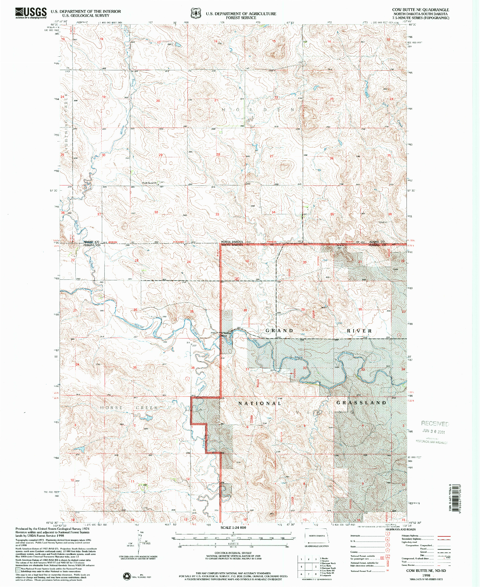 USGS 1:24000-SCALE QUADRANGLE FOR COW BUTTE NE, ND 1998