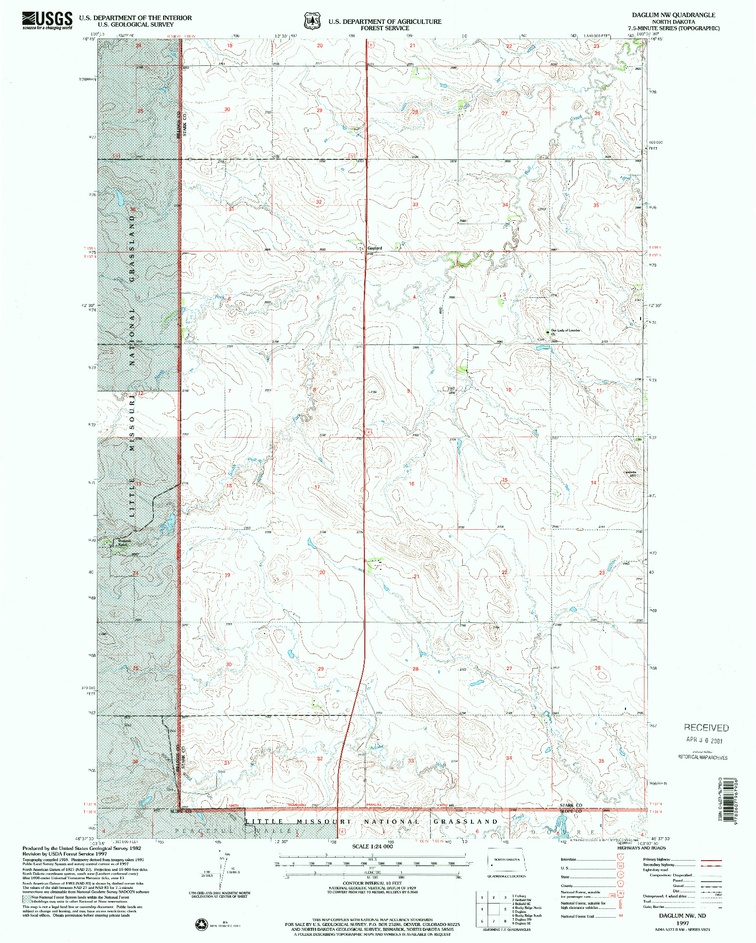 USGS 1:24000-SCALE QUADRANGLE FOR DAGLUM NW, ND 1997