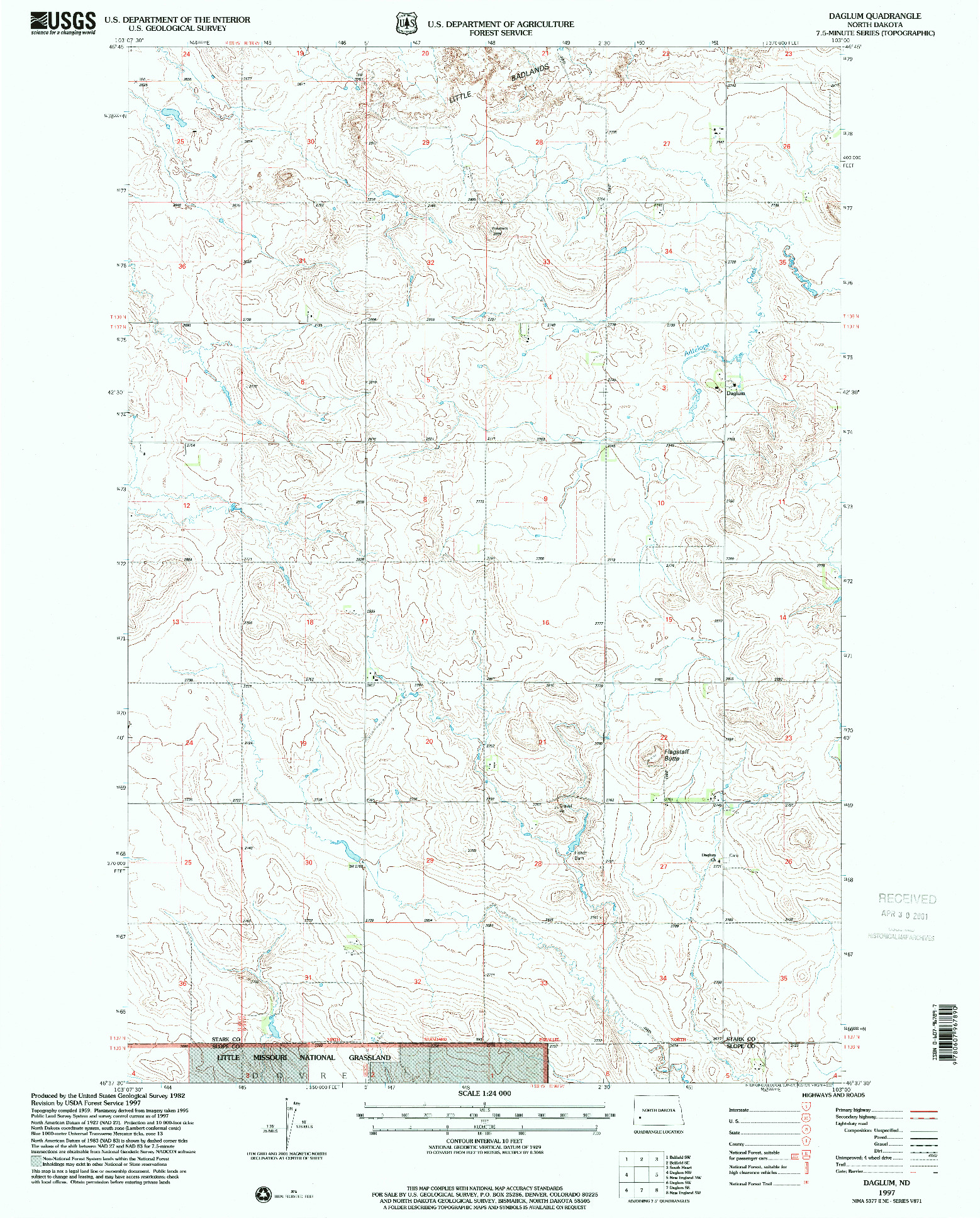 USGS 1:24000-SCALE QUADRANGLE FOR DAGLUM, ND 1997
