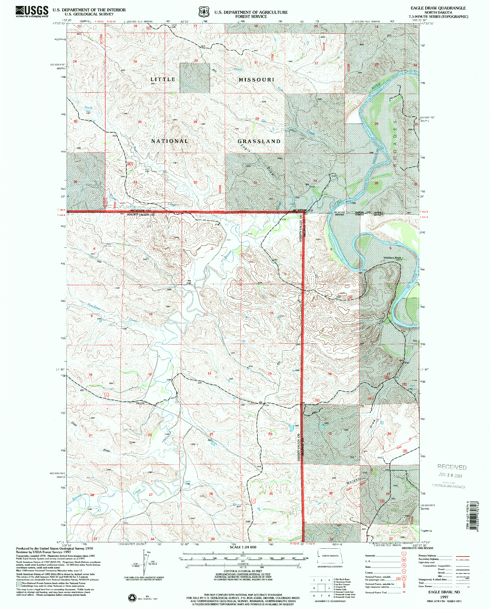 USGS 1:24000-SCALE QUADRANGLE FOR EAGLE DRAW, ND 1997