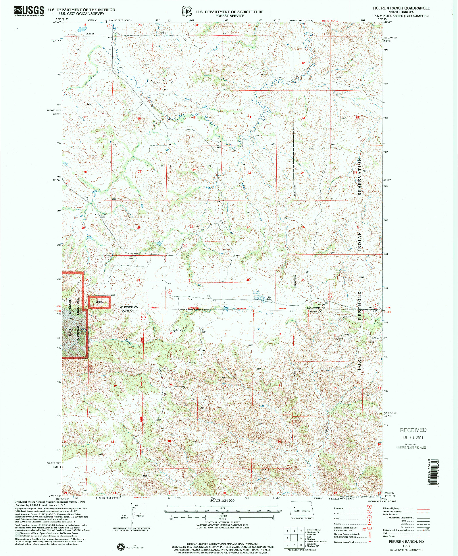 USGS 1:24000-SCALE QUADRANGLE FOR FIGURE 4 RANCH, ND 1997