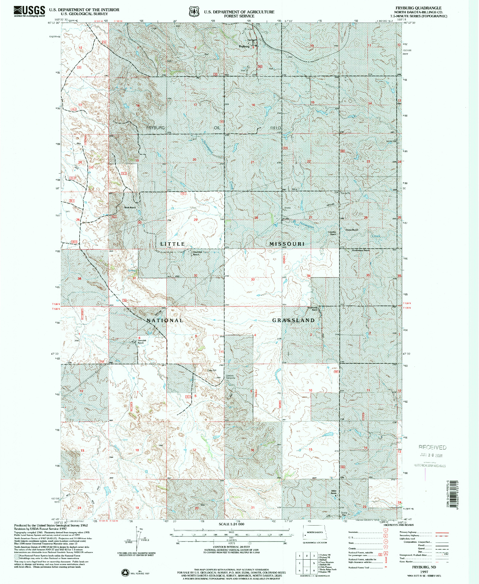 USGS 1:24000-SCALE QUADRANGLE FOR FRYBURG, ND 1997