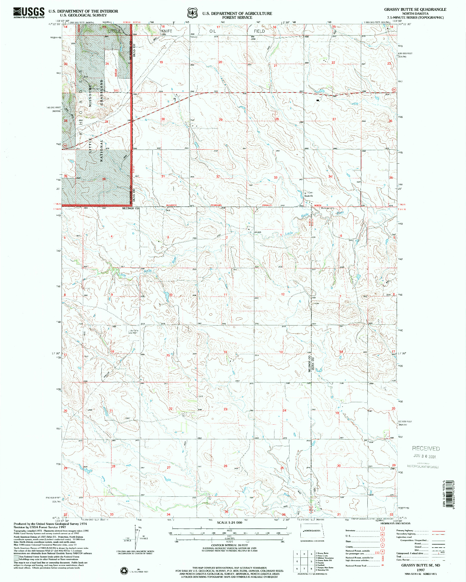 USGS 1:24000-SCALE QUADRANGLE FOR GRASSY BUTTE SE, ND 1997