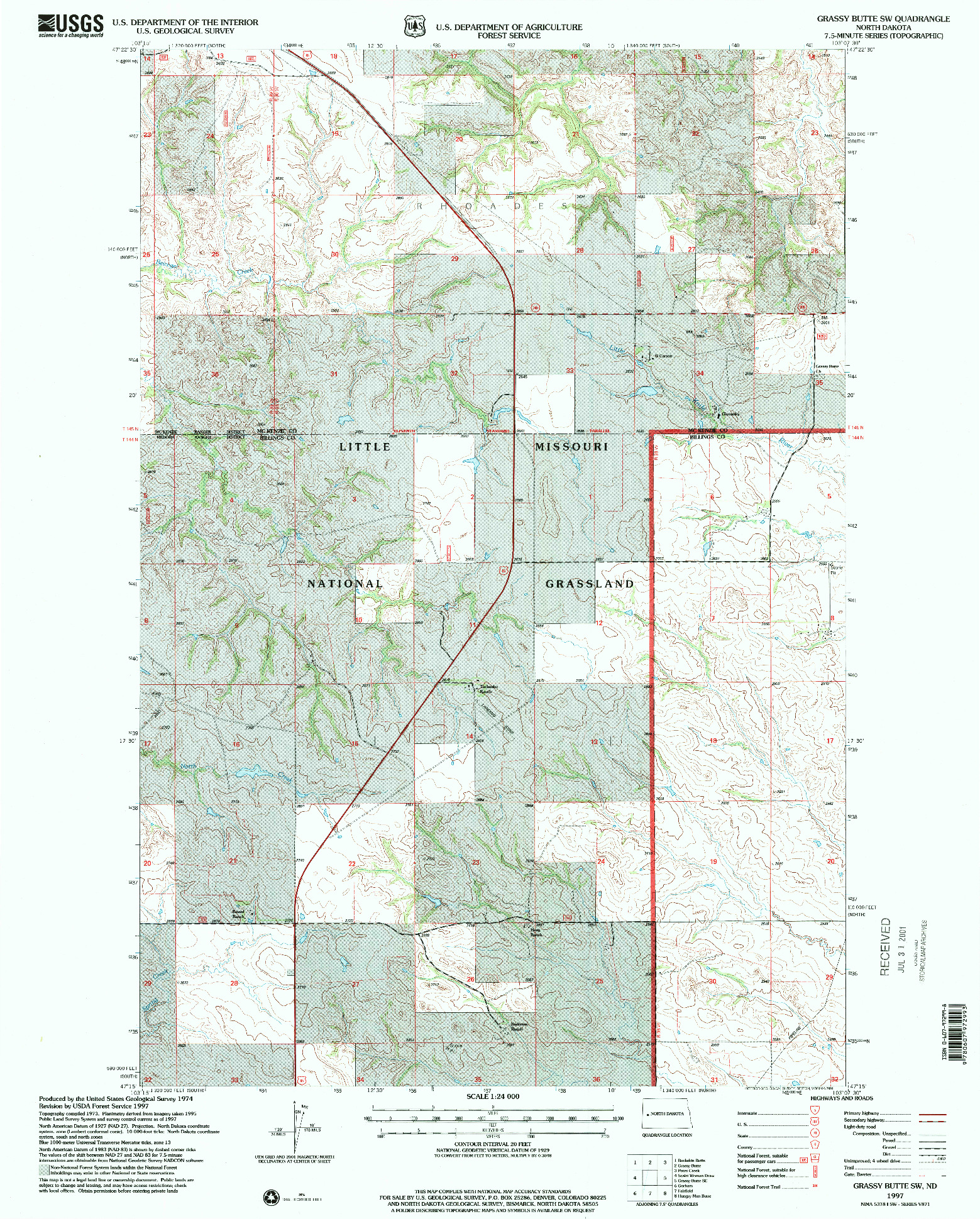 USGS 1:24000-SCALE QUADRANGLE FOR GRASSY BUTTE SW, ND 1997