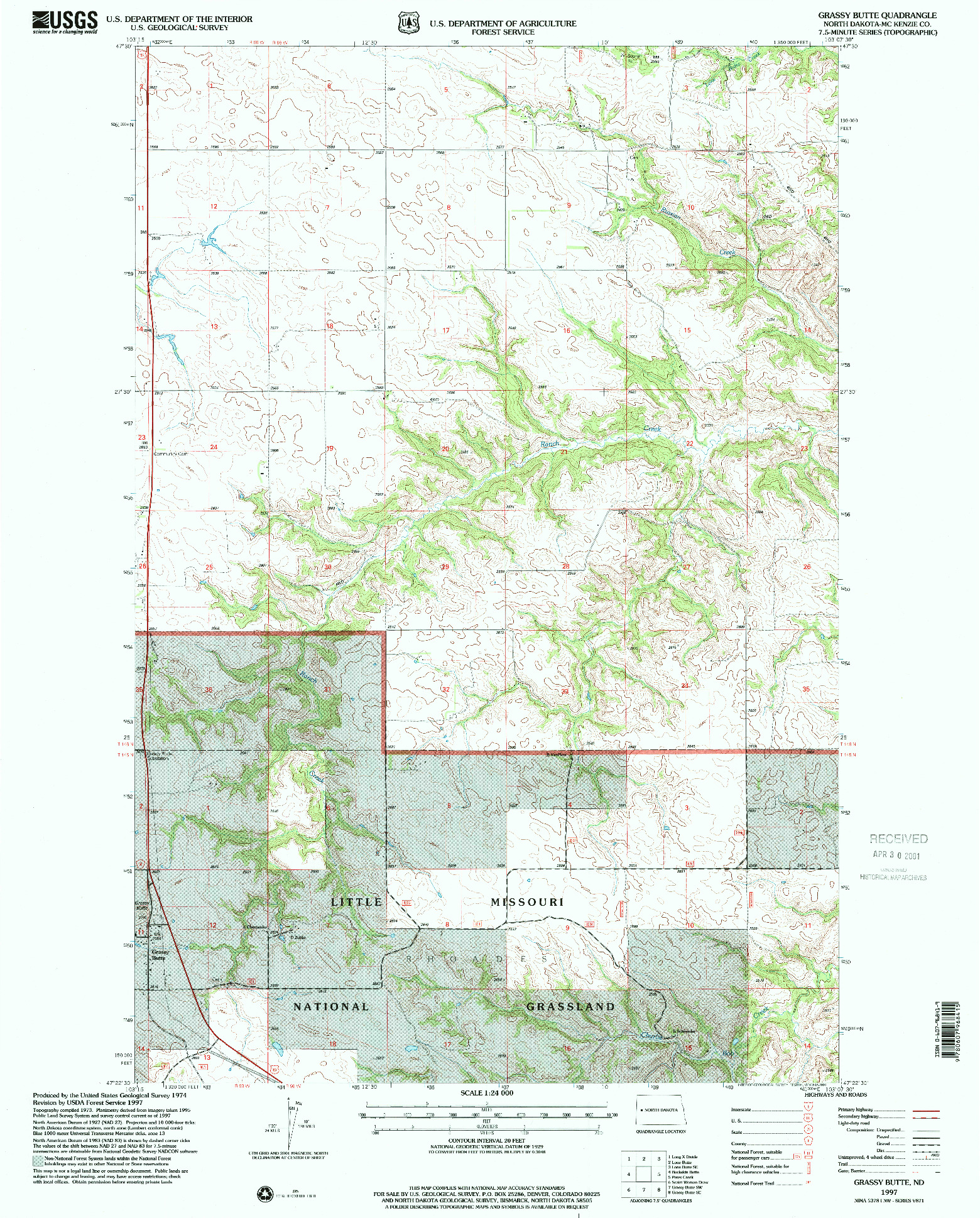 USGS 1:24000-SCALE QUADRANGLE FOR GRASSY BUTTE, ND 1997