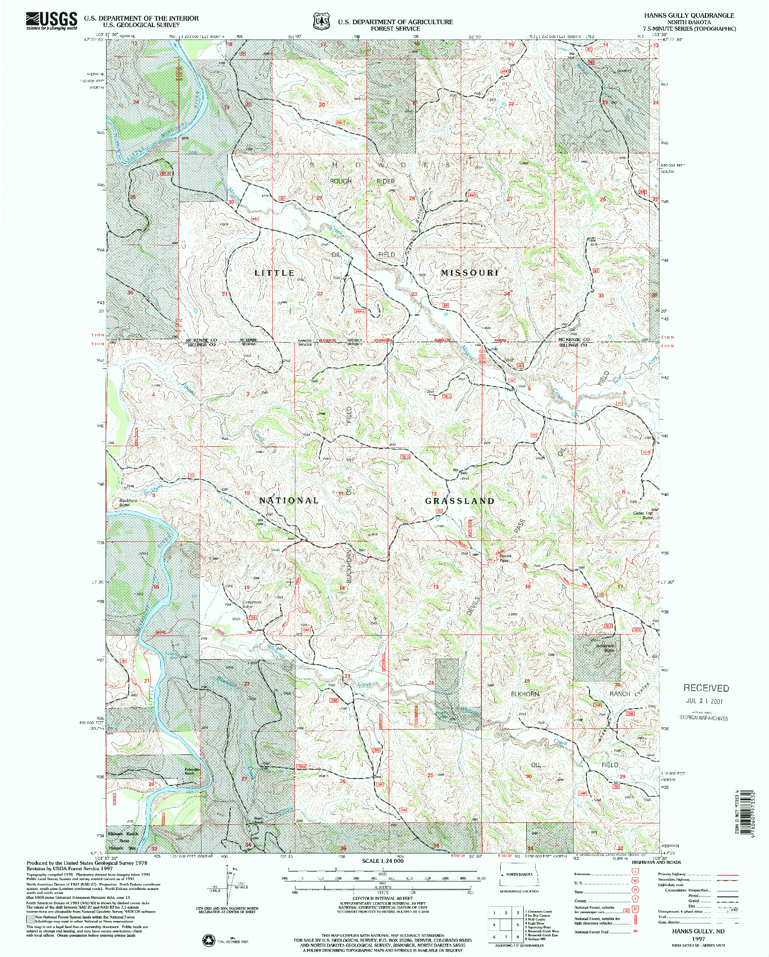 USGS 1:24000-SCALE QUADRANGLE FOR HANKS GULLY, ND 1997