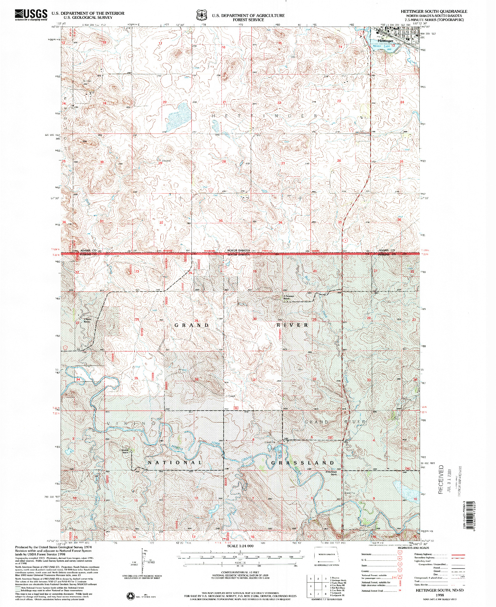 USGS 1:24000-SCALE QUADRANGLE FOR HETTINGER SOUTH, ND 1998