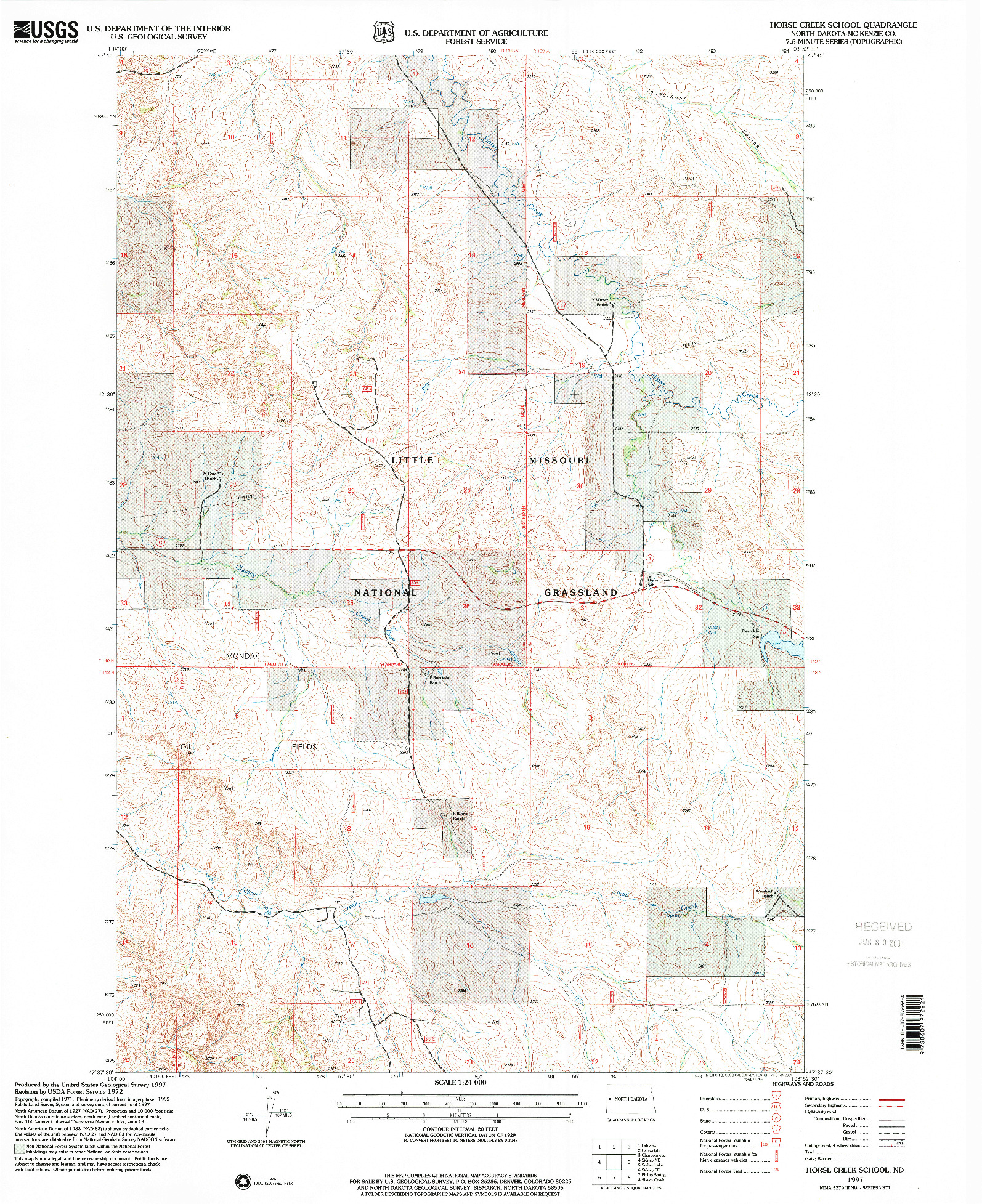 USGS 1:24000-SCALE QUADRANGLE FOR HORSE CREEK SCHOOL, ND 1997