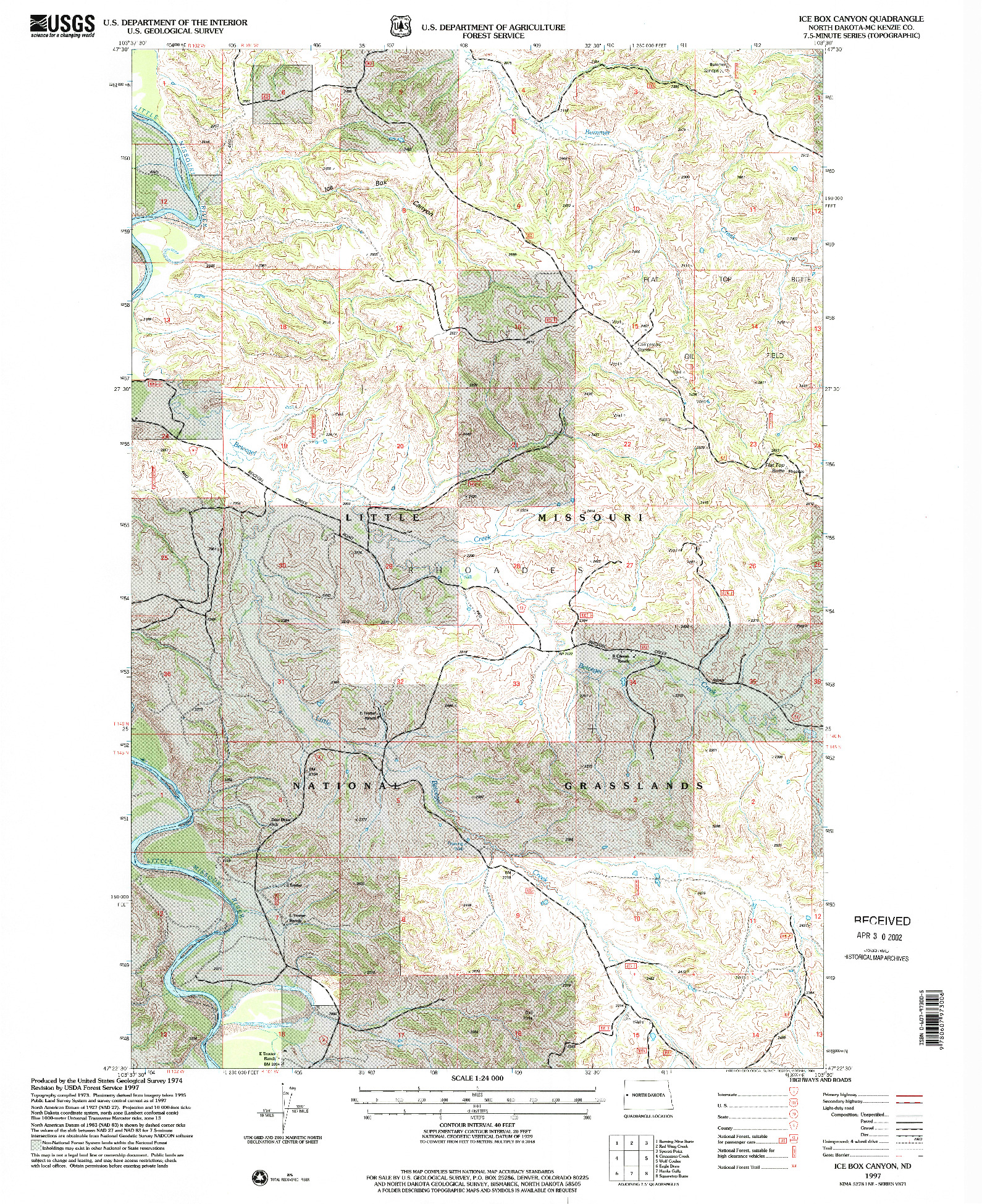 USGS 1:24000-SCALE QUADRANGLE FOR ICE BOX CANYON, ND 1997