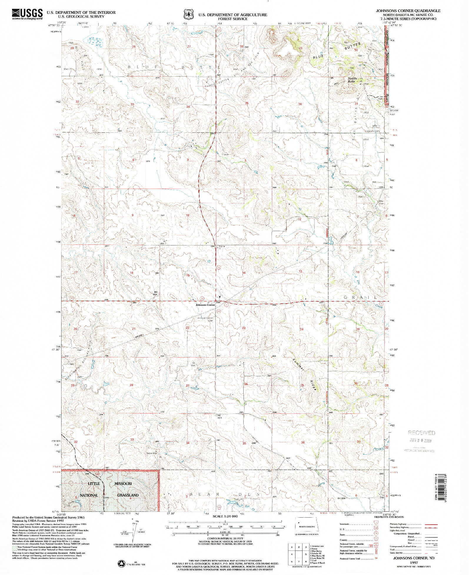 USGS 1:24000-SCALE QUADRANGLE FOR JOHNSONS CORNER, ND 1997