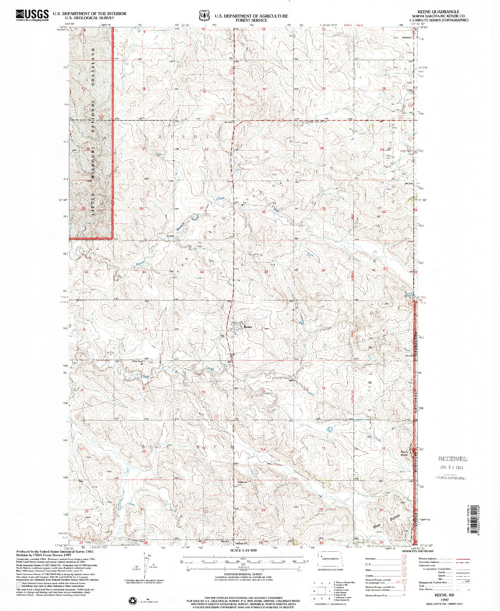 USGS 1:24000-SCALE QUADRANGLE FOR KEENE, ND 1997