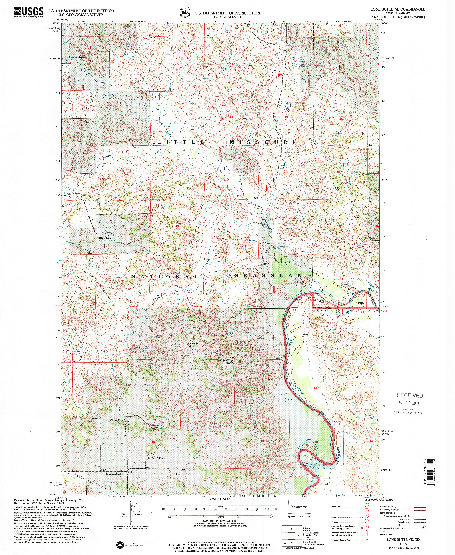 USGS 1:24000-SCALE QUADRANGLE FOR LONE BUTTE NE, ND 1997