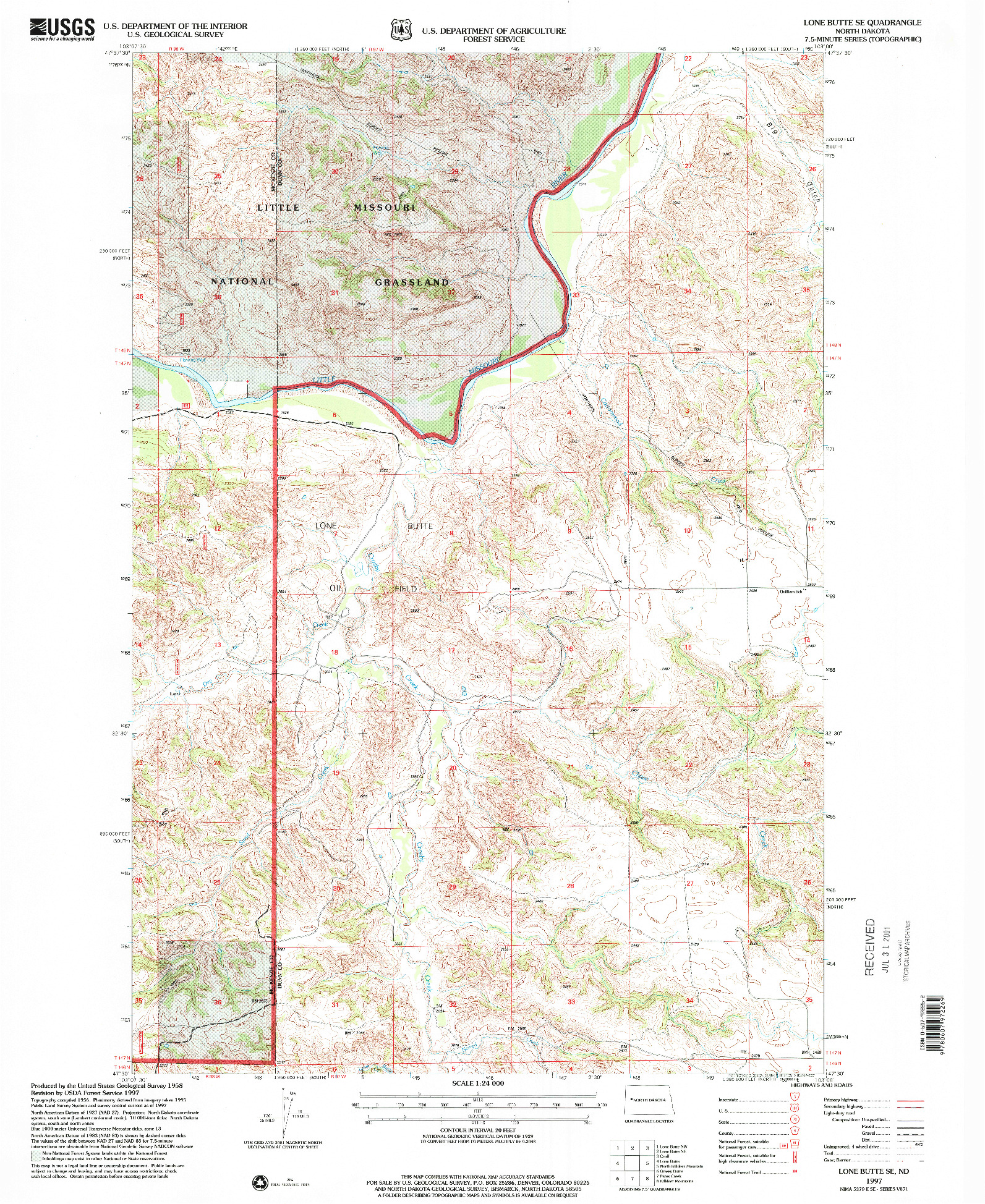 USGS 1:24000-SCALE QUADRANGLE FOR LONE BUTTE SE, ND 1997