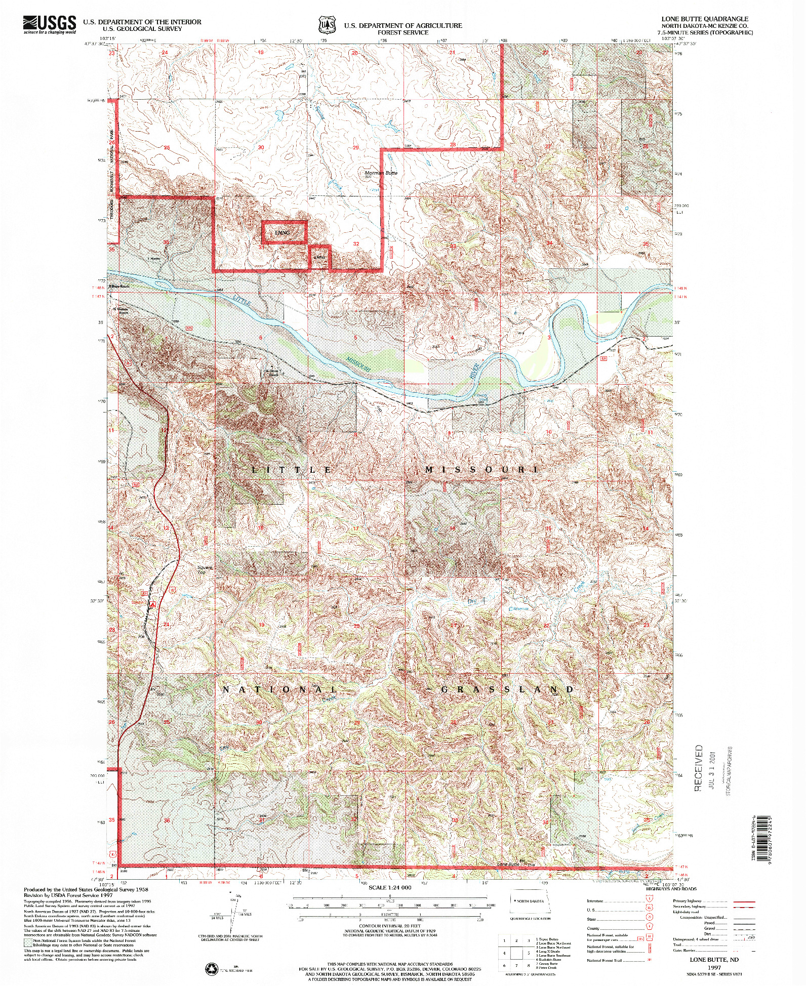 USGS 1:24000-SCALE QUADRANGLE FOR LONE BUTTE, ND 1997