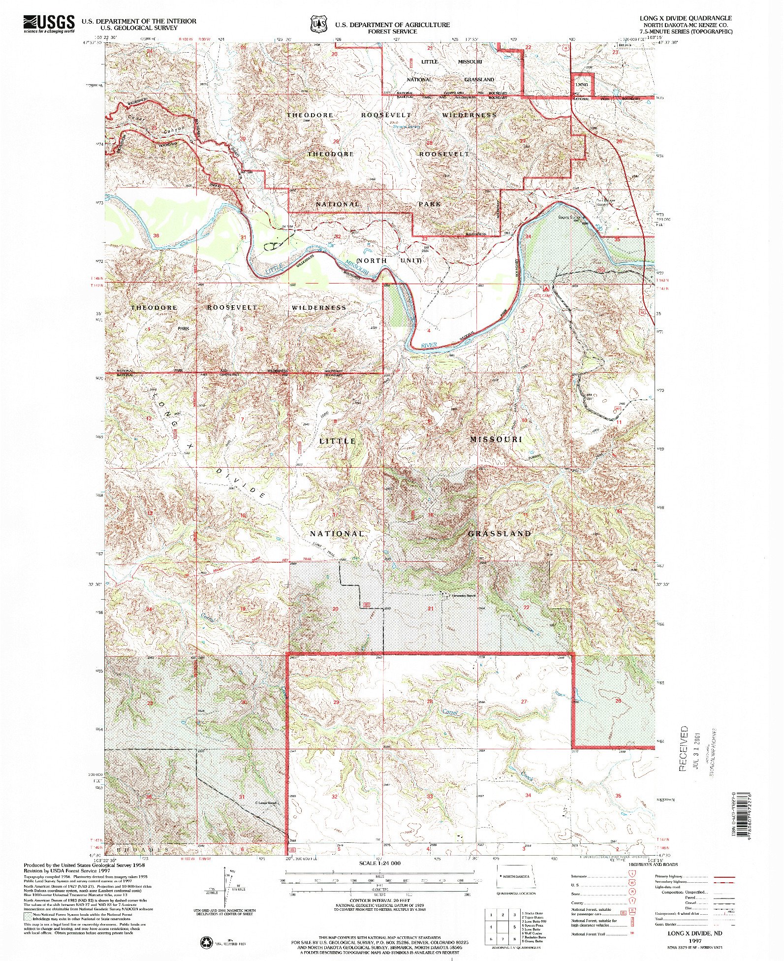 USGS 1:24000-SCALE QUADRANGLE FOR LONG X DIVIDE, ND 1997