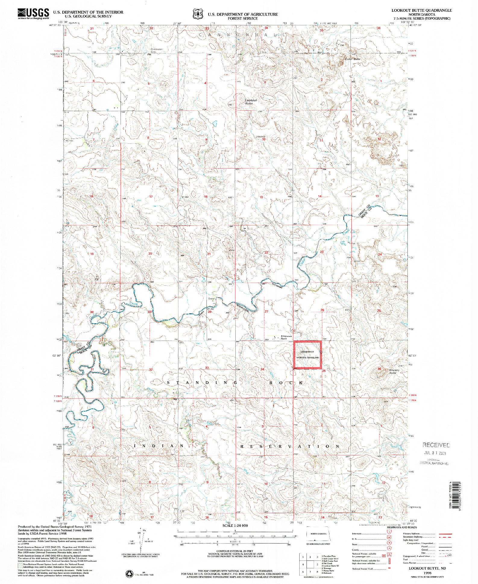 USGS 1:24000-SCALE QUADRANGLE FOR LOOKOUT BUTTE, ND 1998