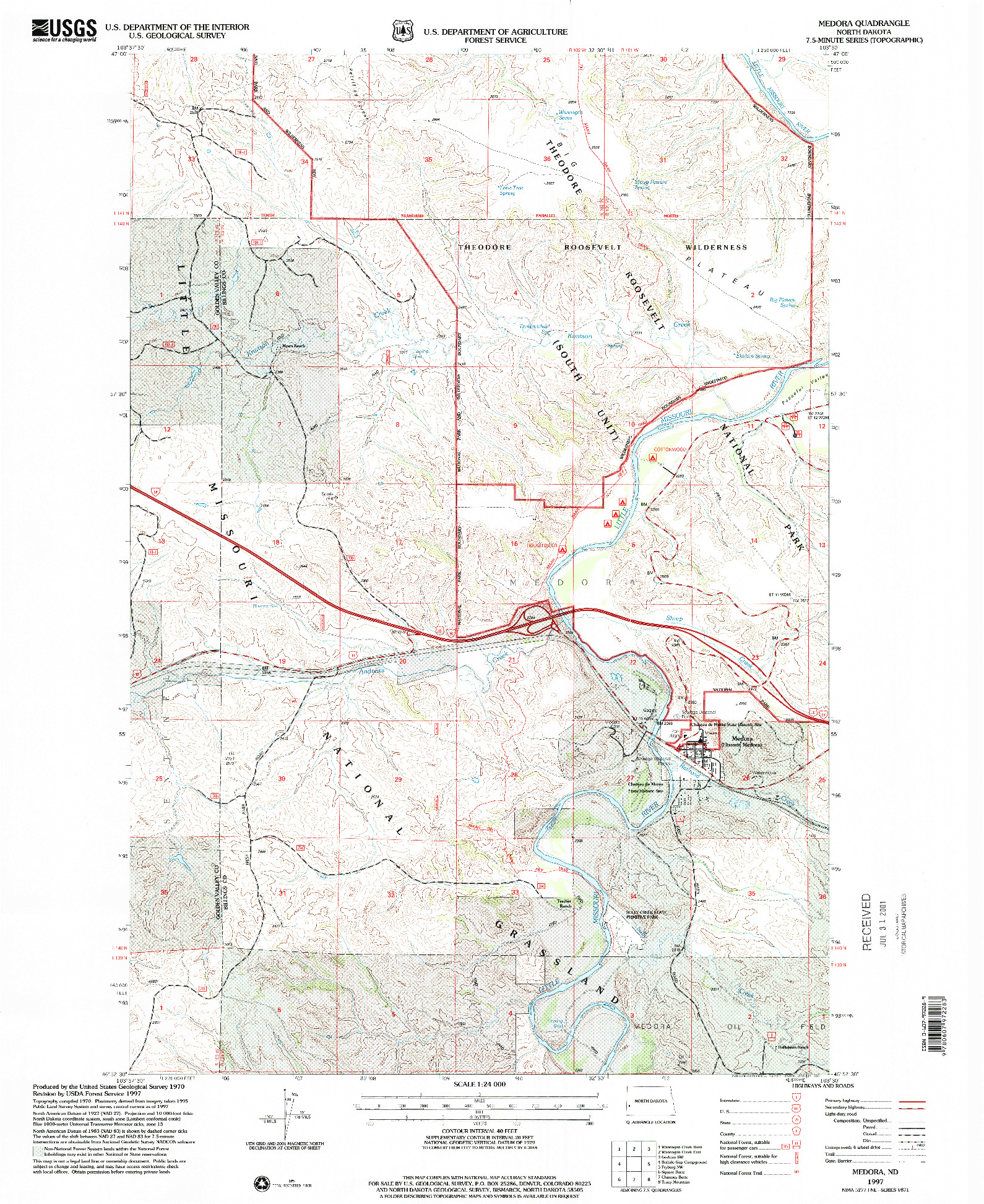 USGS 1:24000-SCALE QUADRANGLE FOR MEDORA, ND 1997