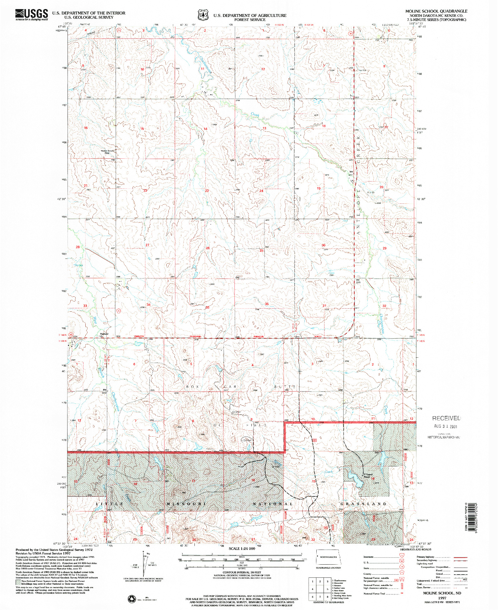 USGS 1:24000-SCALE QUADRANGLE FOR MOLINE SCHOOL, ND 1997