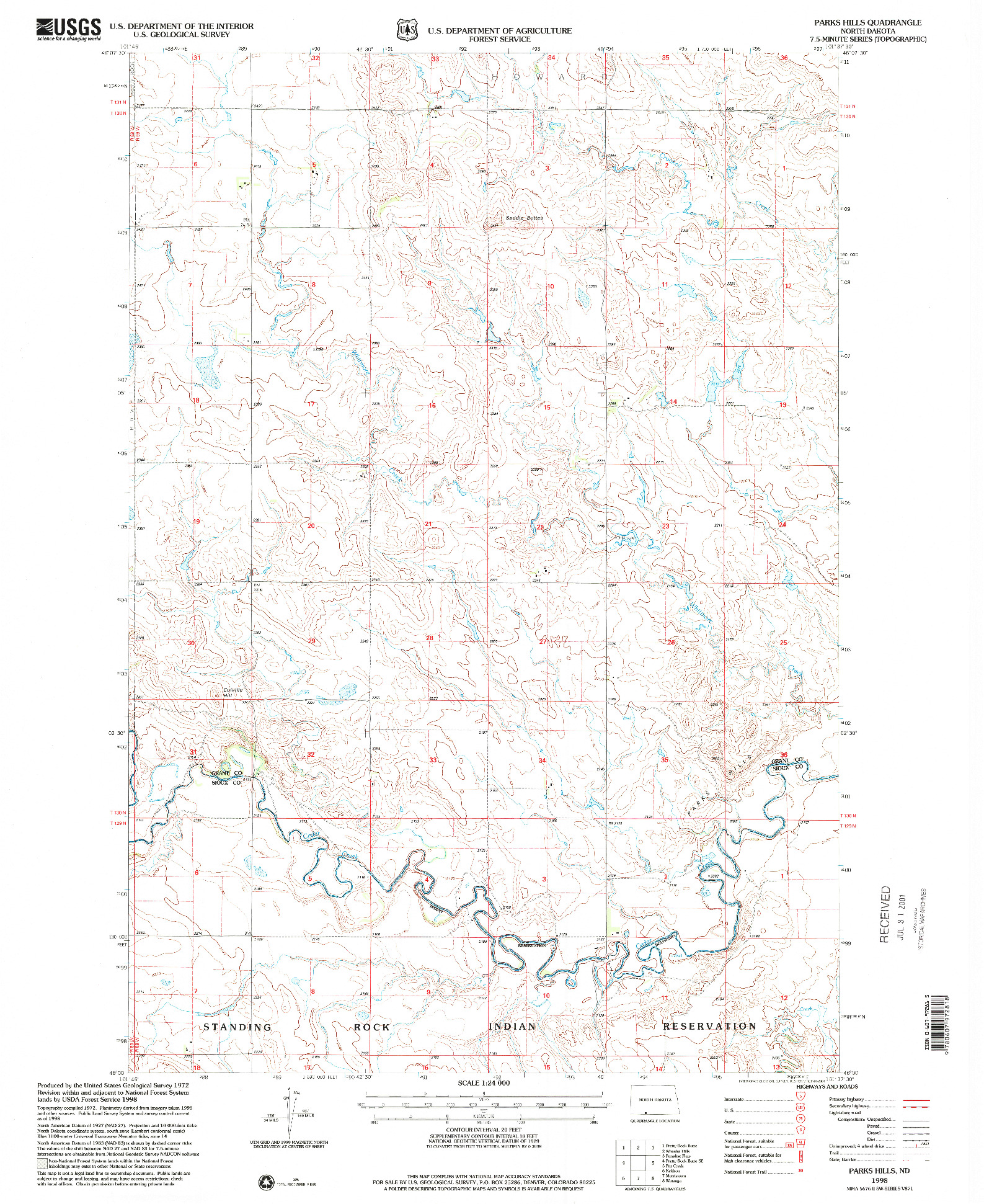 USGS 1:24000-SCALE QUADRANGLE FOR PARKS HILLS, ND 1998