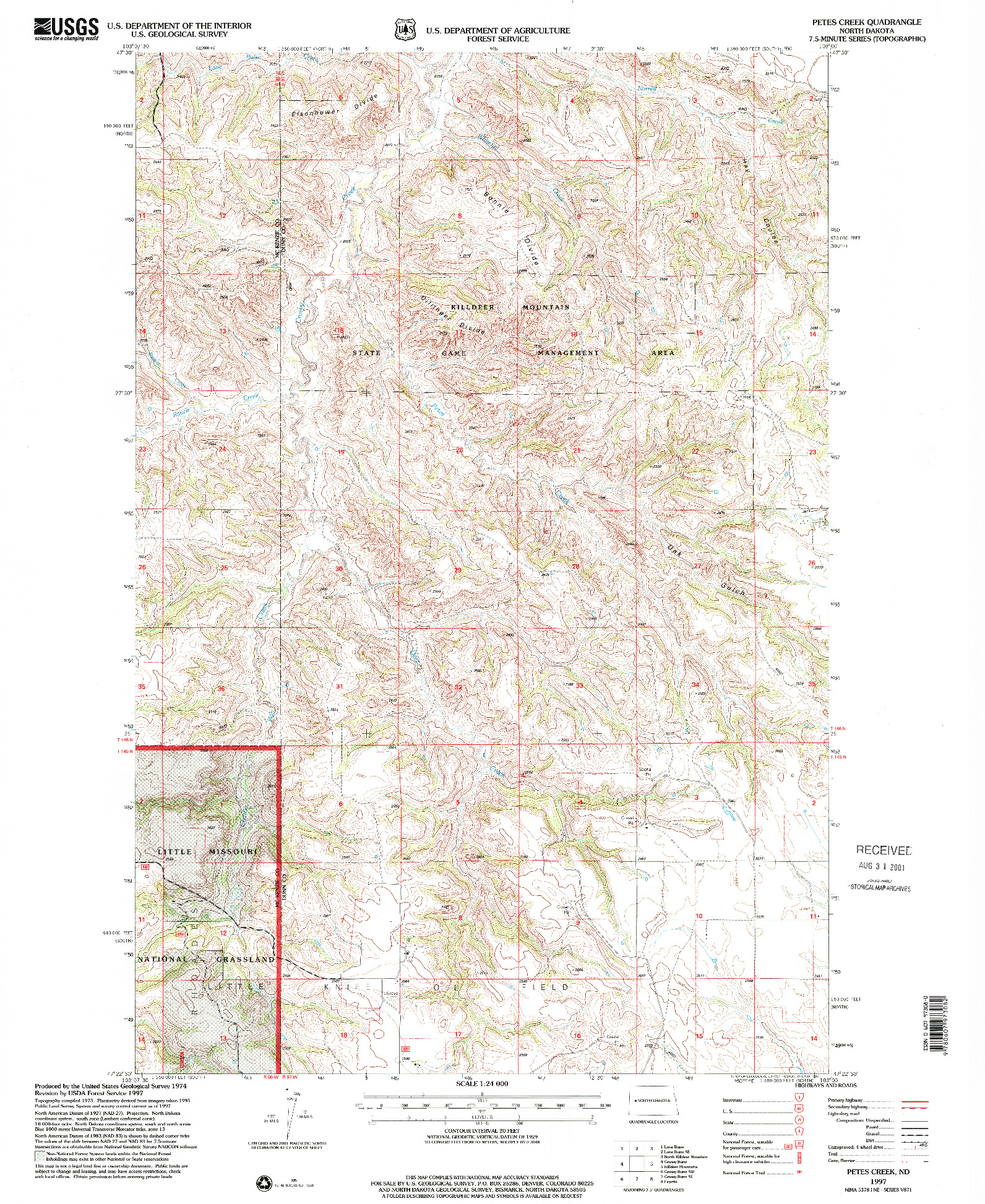 USGS 1:24000-SCALE QUADRANGLE FOR PETES CREEK, ND 1997