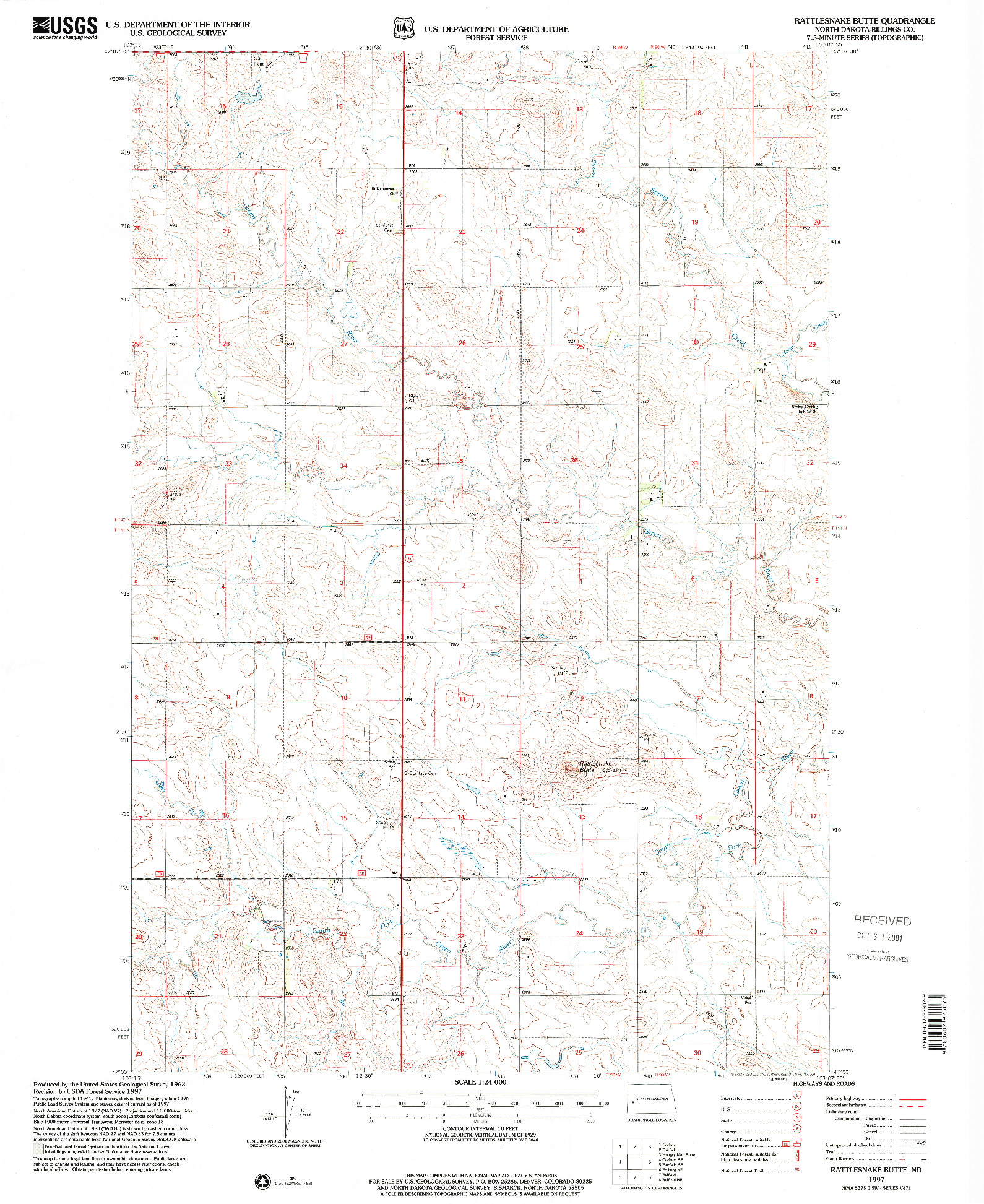 USGS 1:24000-SCALE QUADRANGLE FOR RATTLESNAKE BUTTE, ND 1997