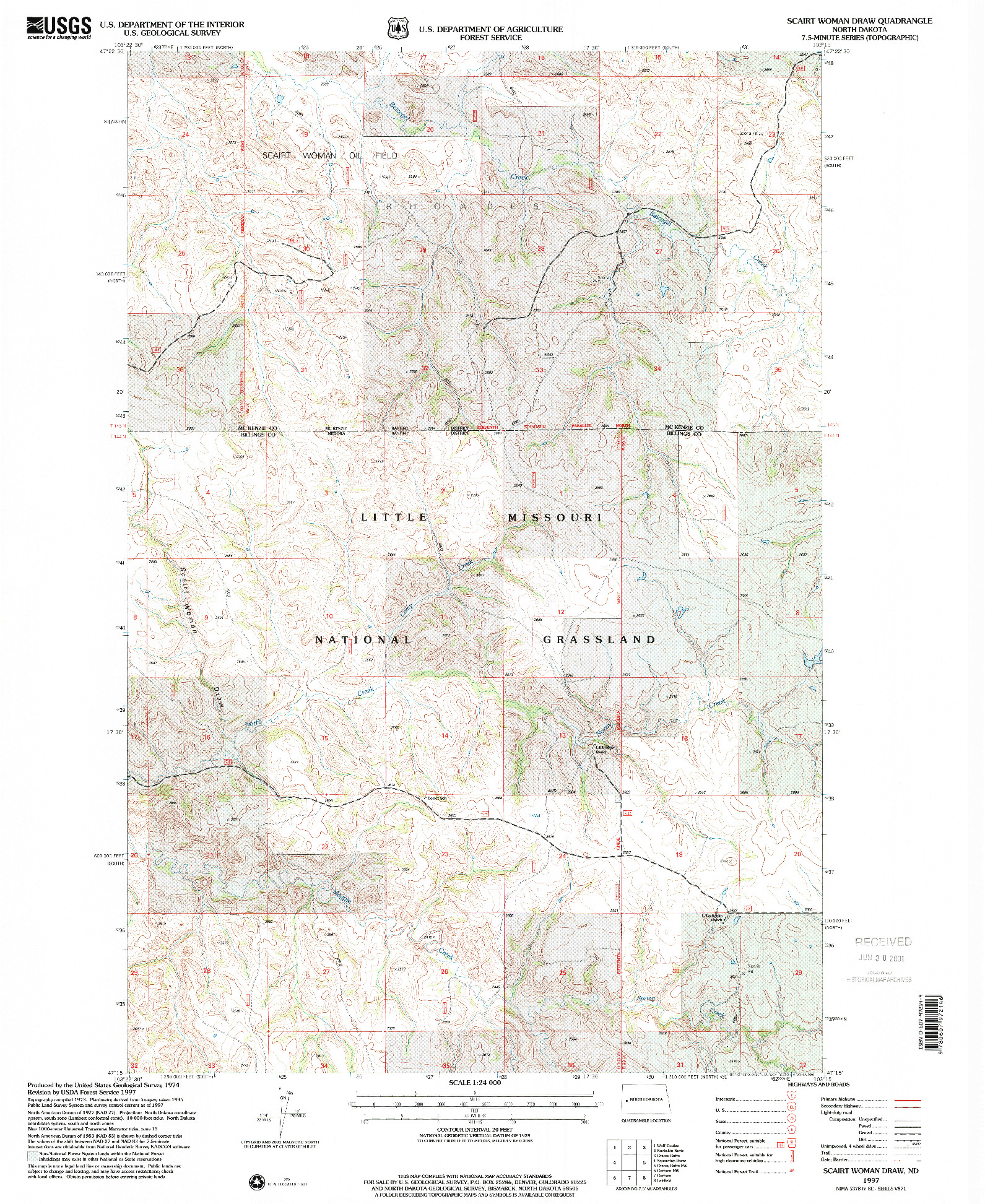 USGS 1:24000-SCALE QUADRANGLE FOR SCAIRT WOMAN DRAW, ND 1997