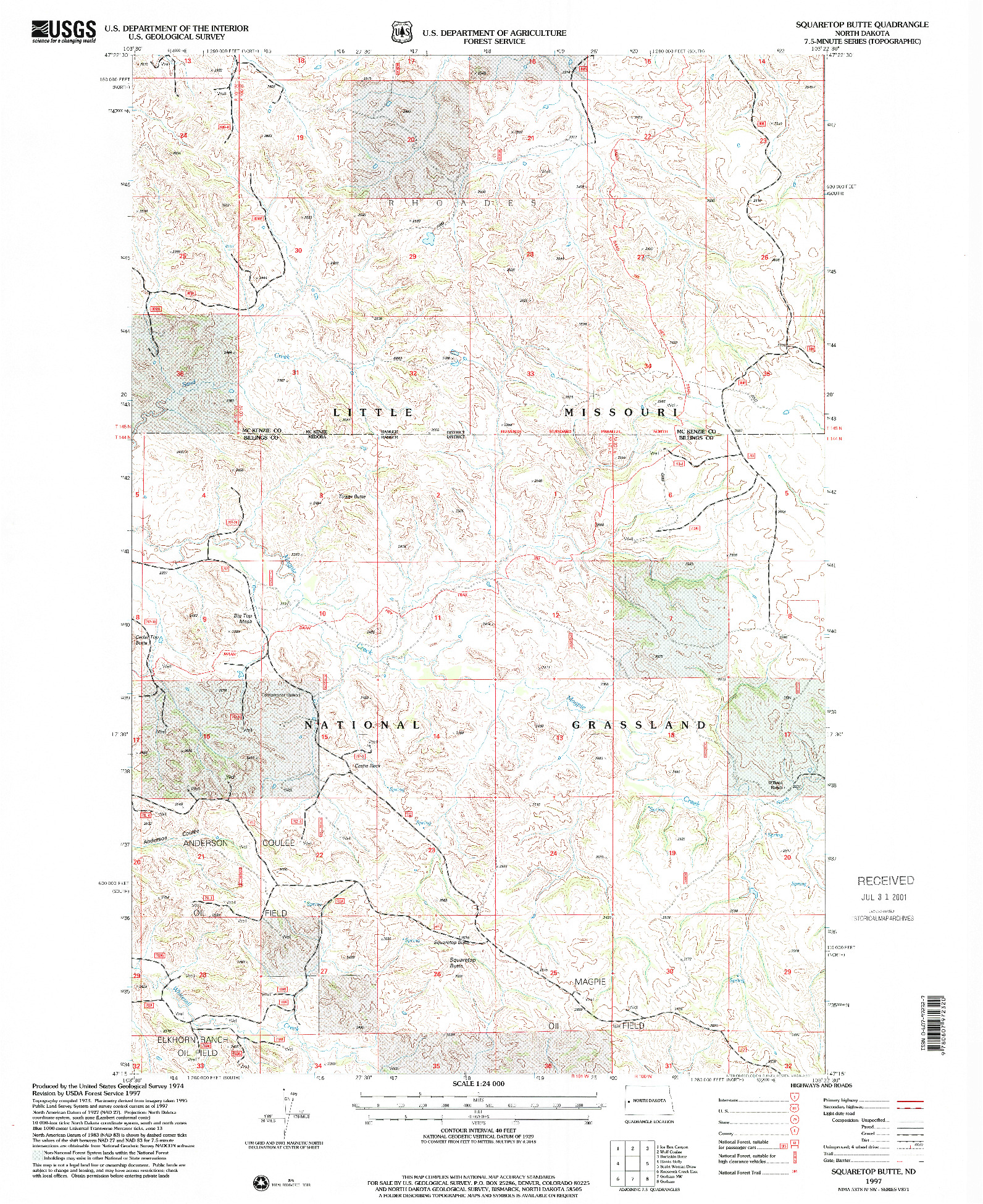 USGS 1:24000-SCALE QUADRANGLE FOR SQUARETOP BUTTE, ND 1997