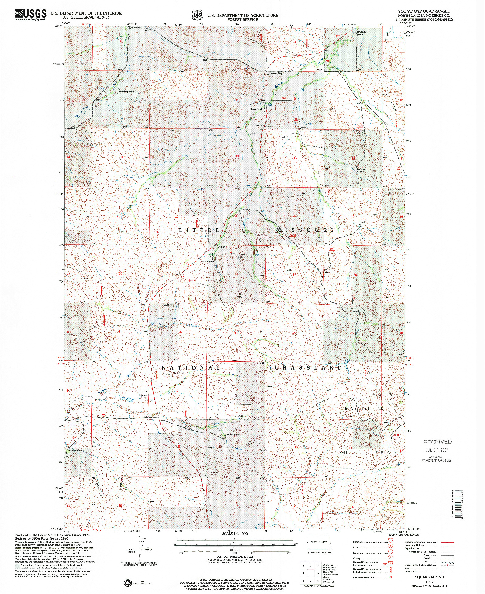 USGS 1:24000-SCALE QUADRANGLE FOR SQUAW GAP, ND 1997