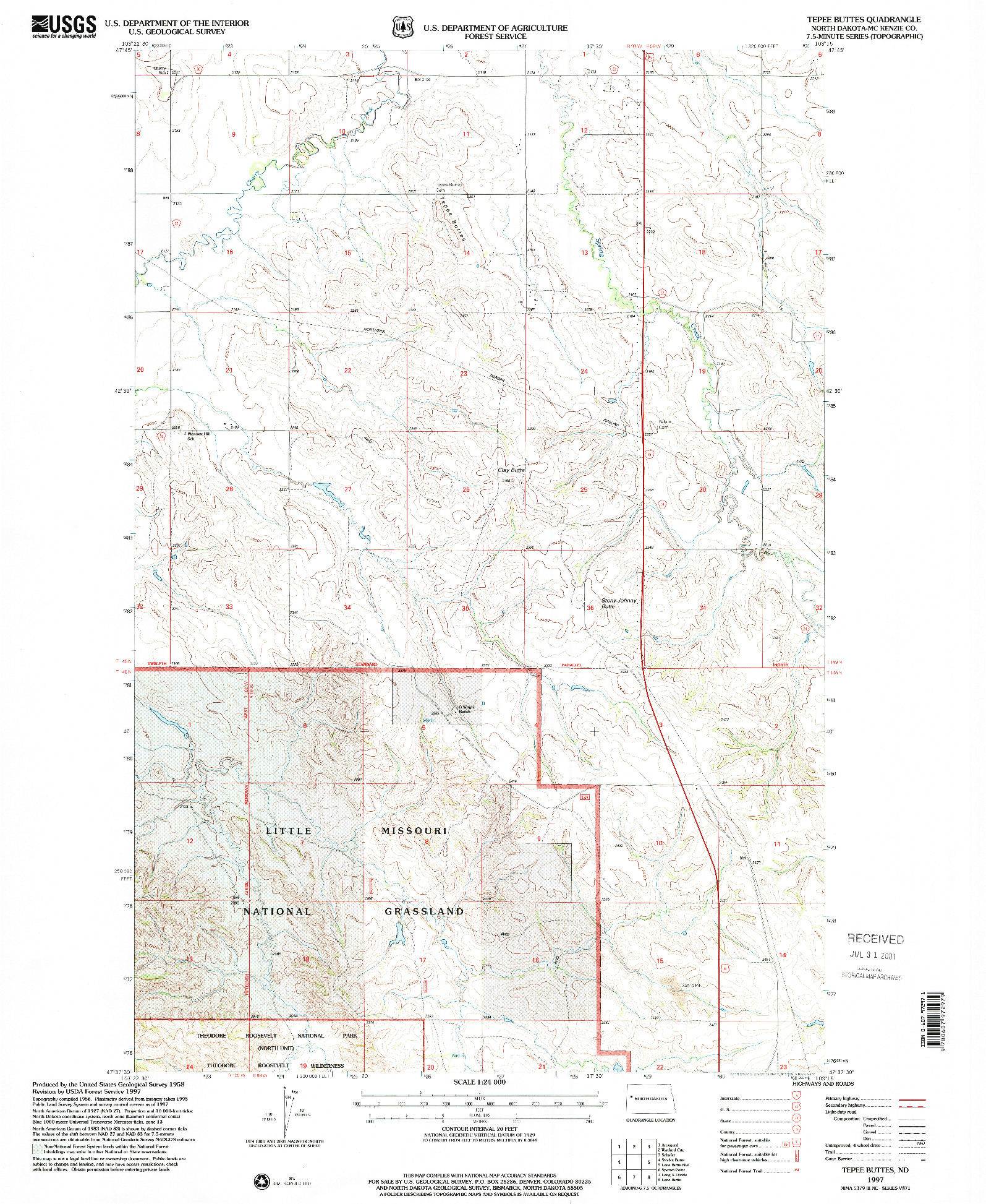 USGS 1:24000-SCALE QUADRANGLE FOR TEPEE BUTTES, ND 1997