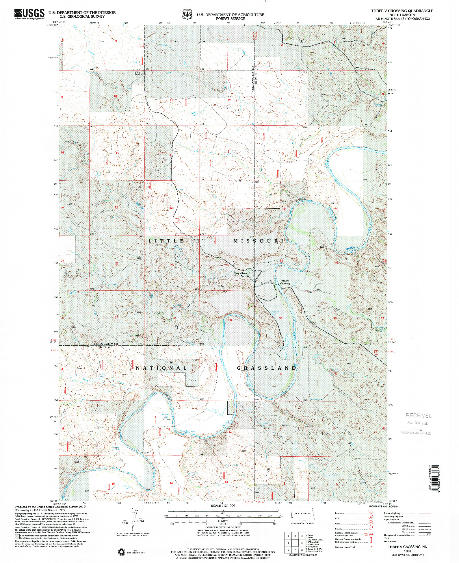 USGS 1:24000-SCALE QUADRANGLE FOR THREE V CROSSING, ND 1997