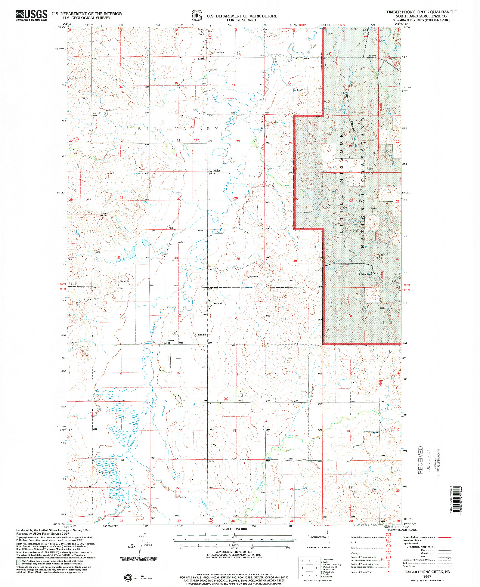 USGS 1:24000-SCALE QUADRANGLE FOR TIMBER PRONG CREEK, ND 1997