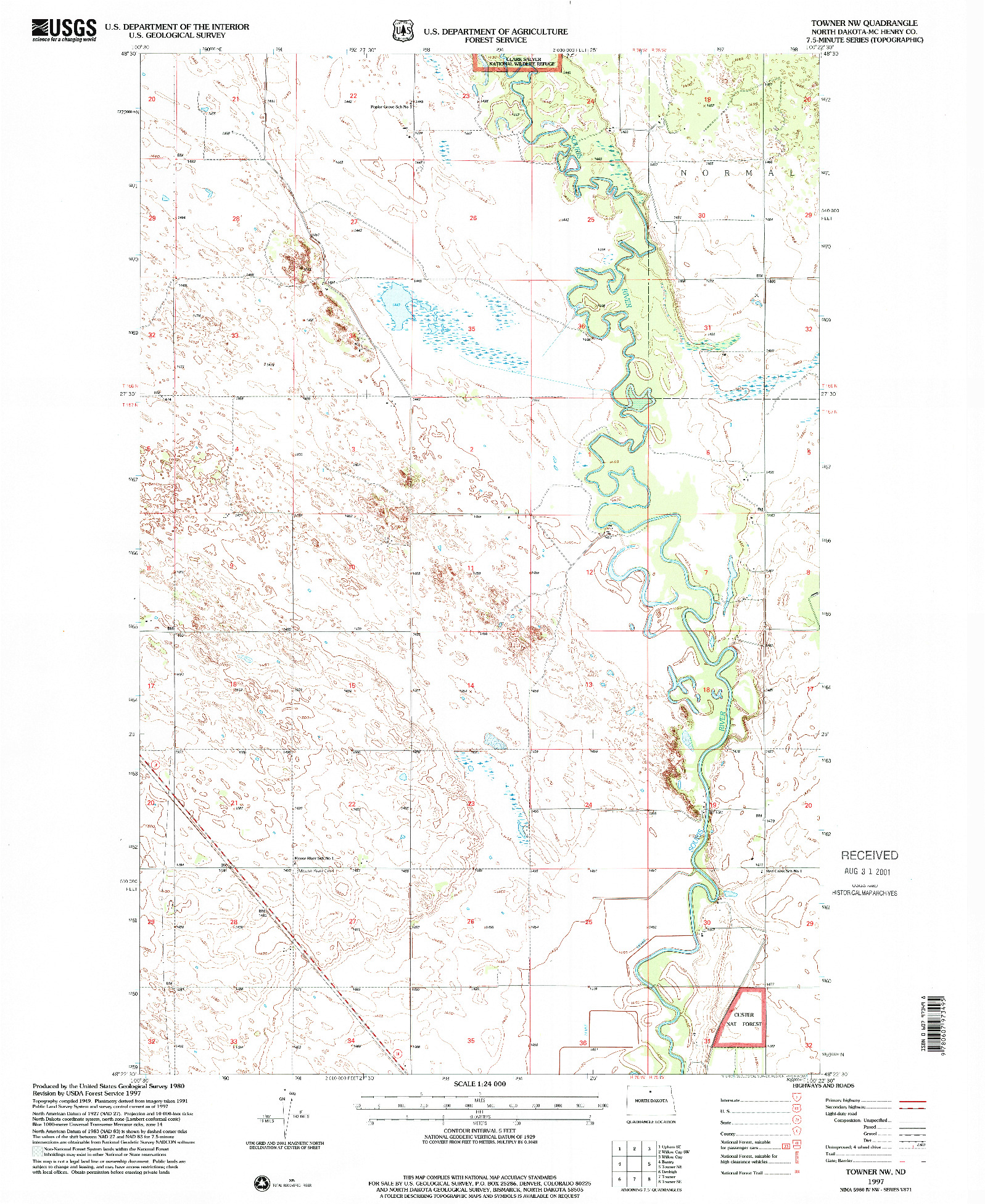 USGS 1:24000-SCALE QUADRANGLE FOR TOWNER NW, ND 1997