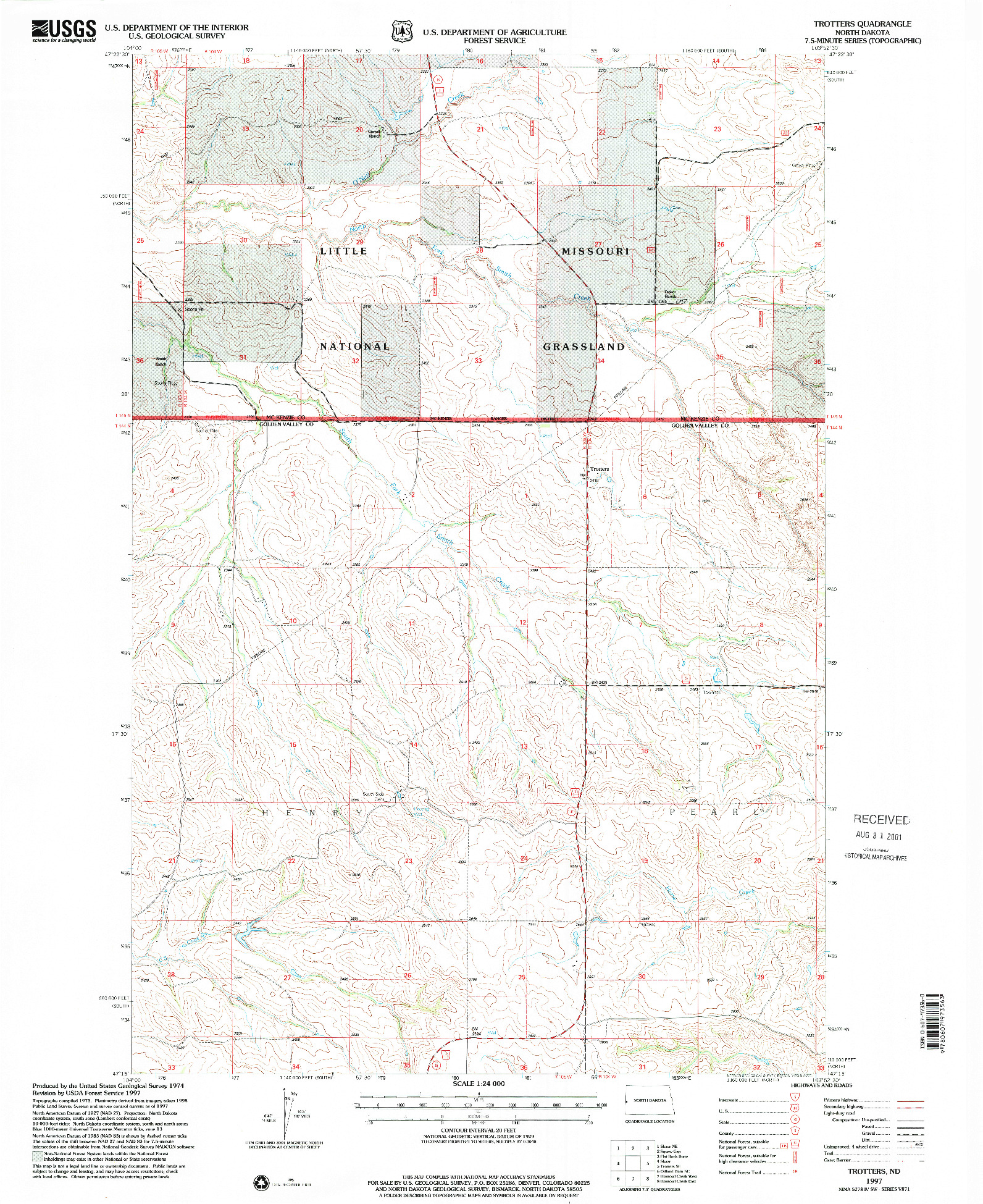 USGS 1:24000-SCALE QUADRANGLE FOR TROTTERS, ND 1997