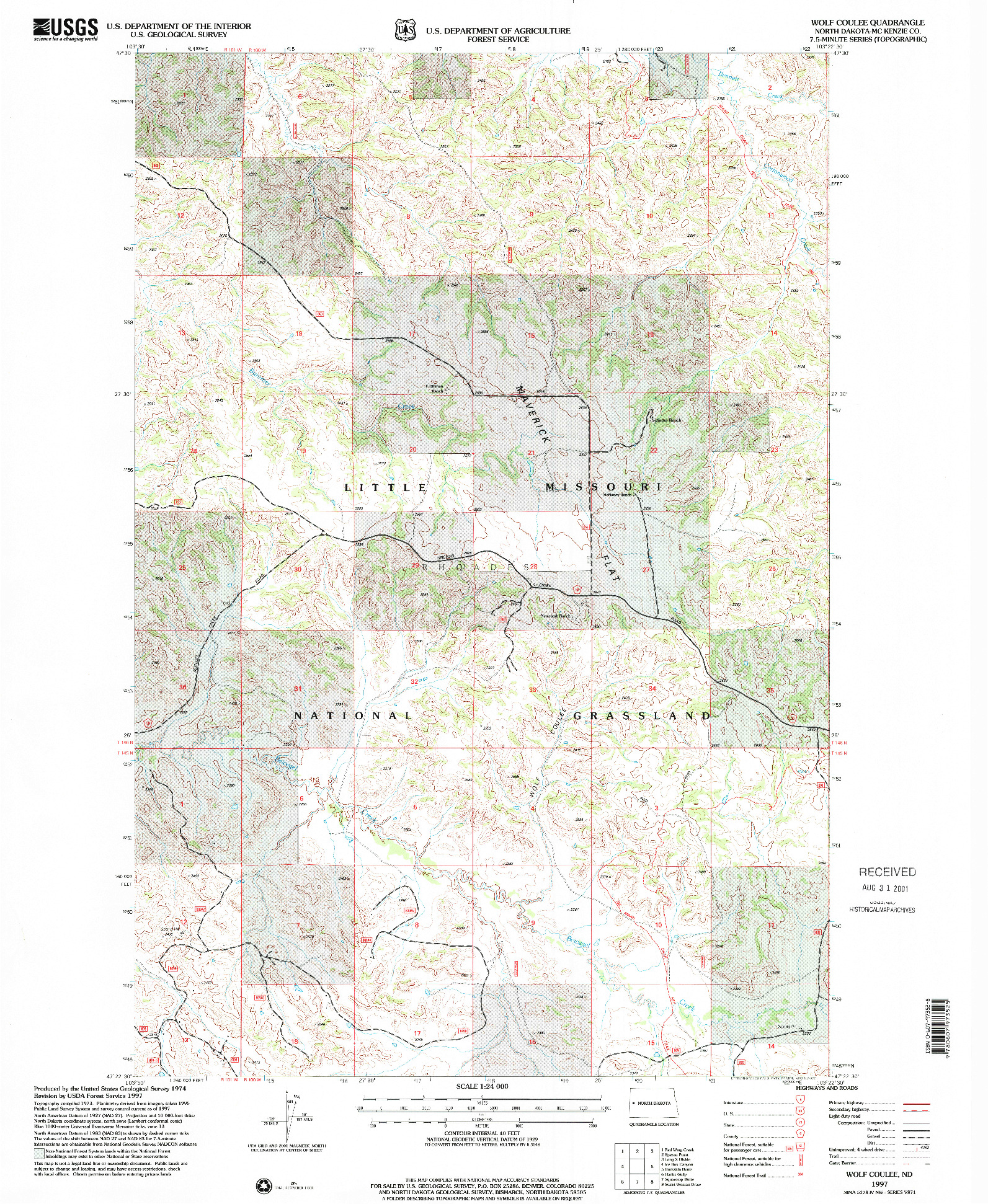 USGS 1:24000-SCALE QUADRANGLE FOR WOLF COULEE, ND 1997