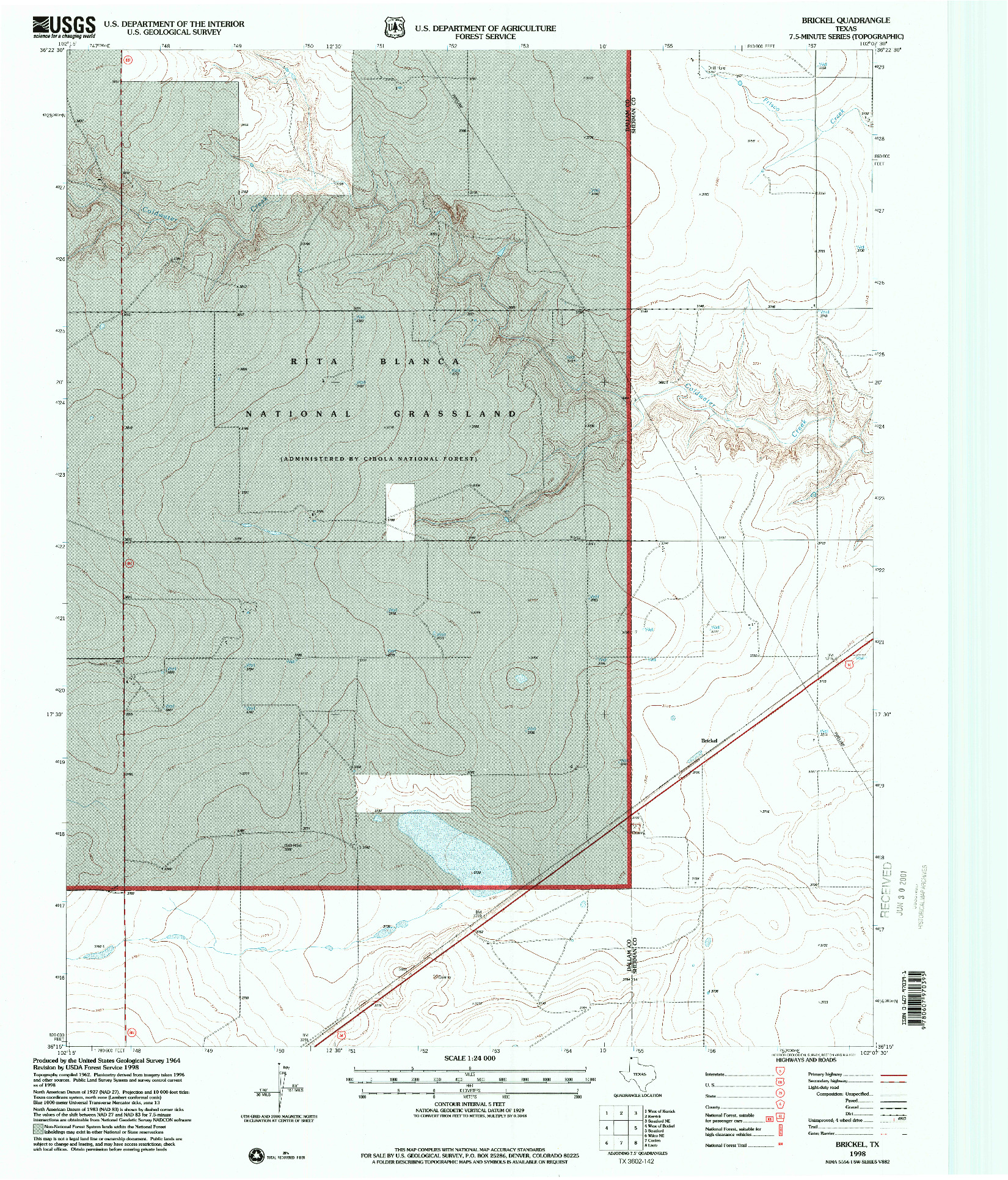 USGS 1:24000-SCALE QUADRANGLE FOR BRICKEL, TX 1998