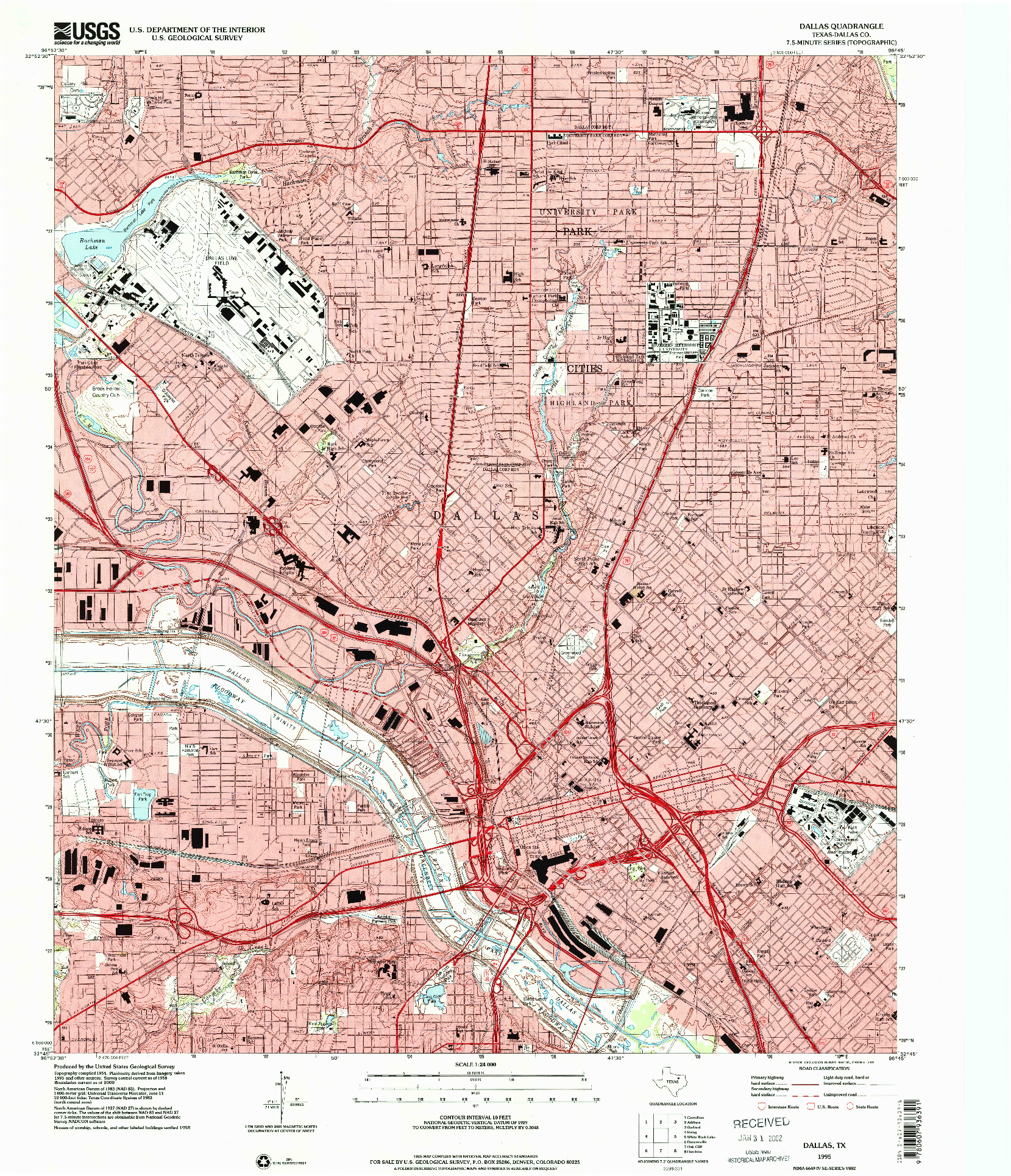 USGS 1:24000-SCALE QUADRANGLE FOR DALLAS, TX 1995