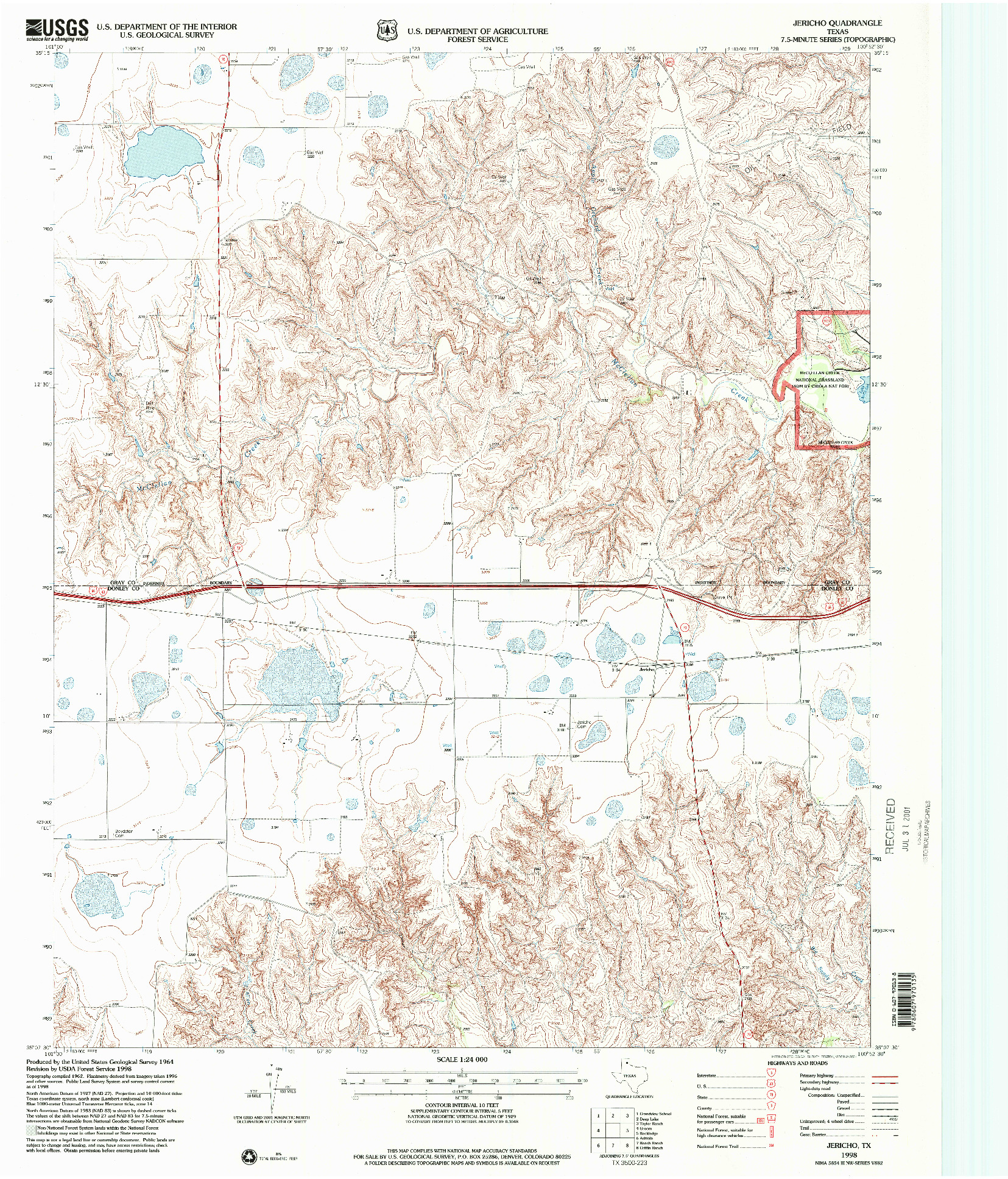 USGS 1:24000-SCALE QUADRANGLE FOR JERICHO, TX 1998