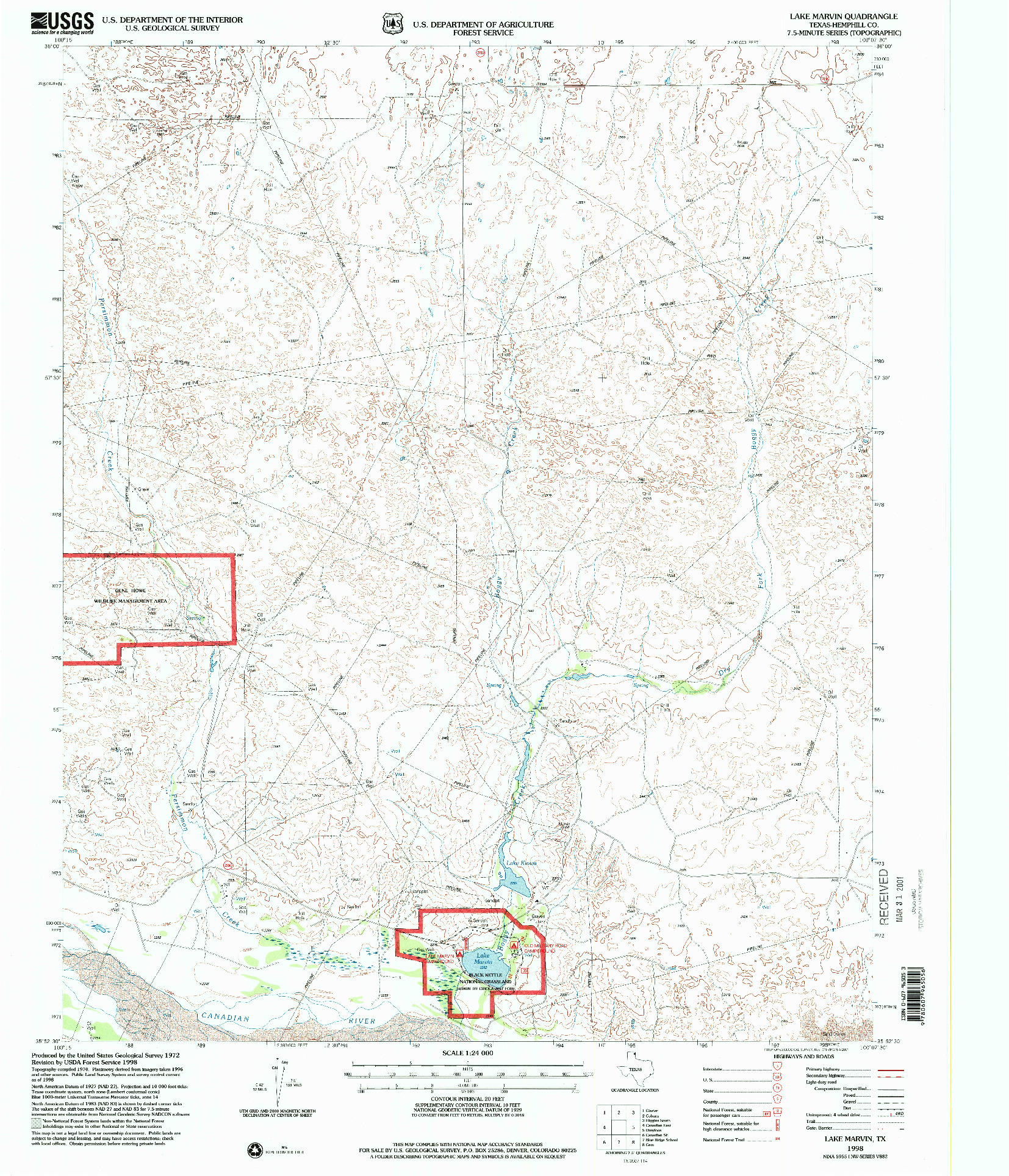 USGS 1:24000-SCALE QUADRANGLE FOR LAKE MARVIN, TX 1998