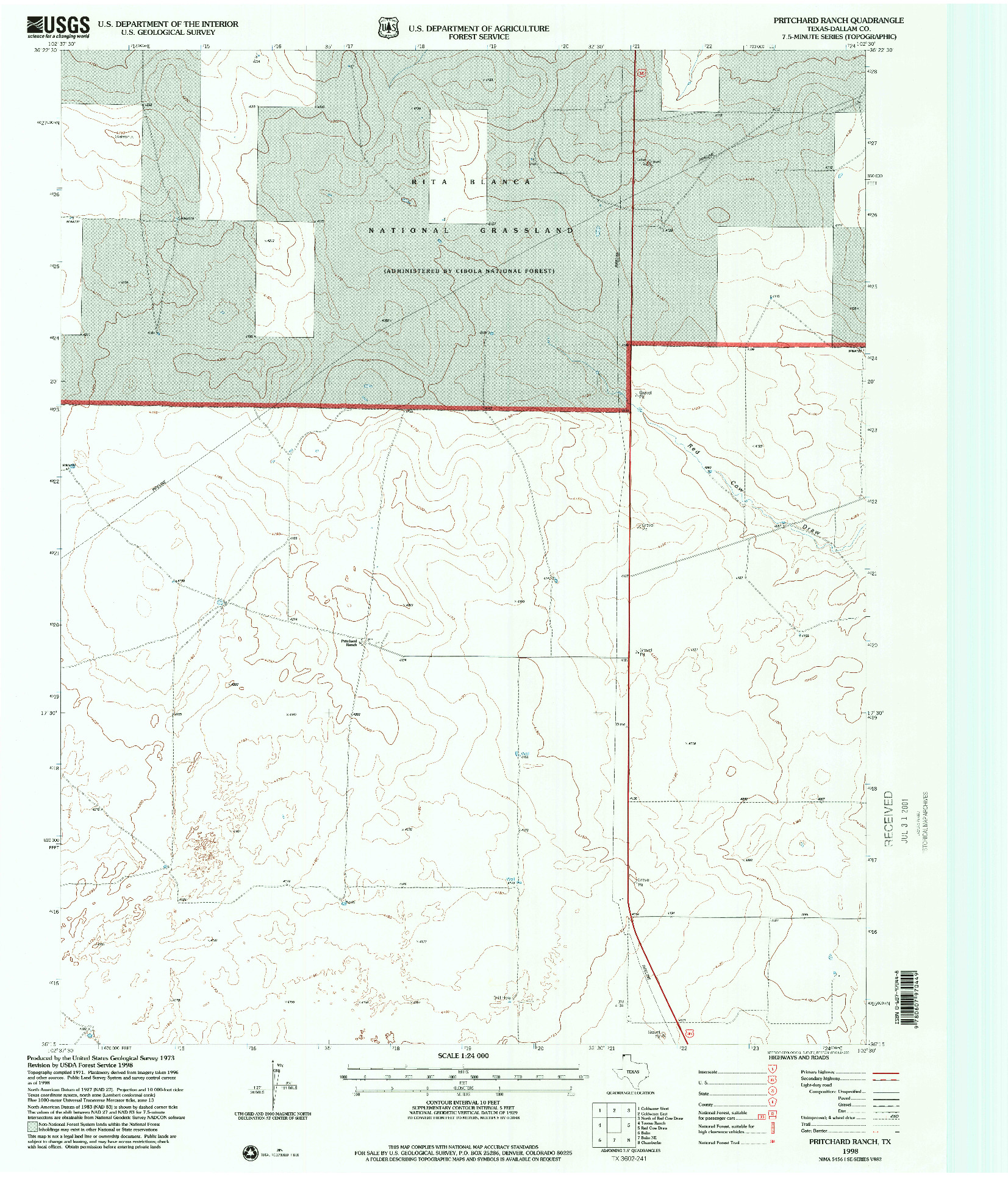 USGS 1:24000-SCALE QUADRANGLE FOR PRITCHARD RANCH, TX 1998
