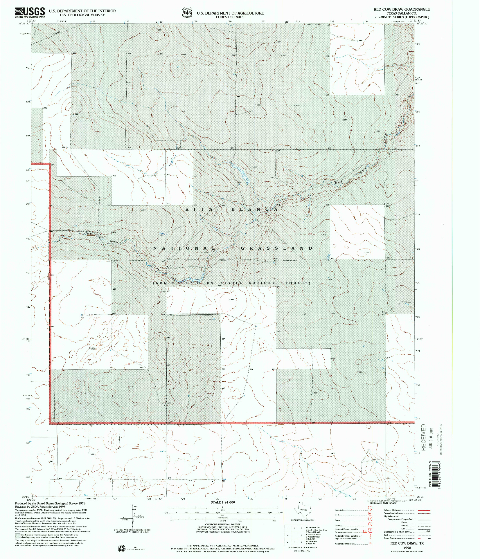 USGS 1:24000-SCALE QUADRANGLE FOR RED COW DRAW, TX 1998