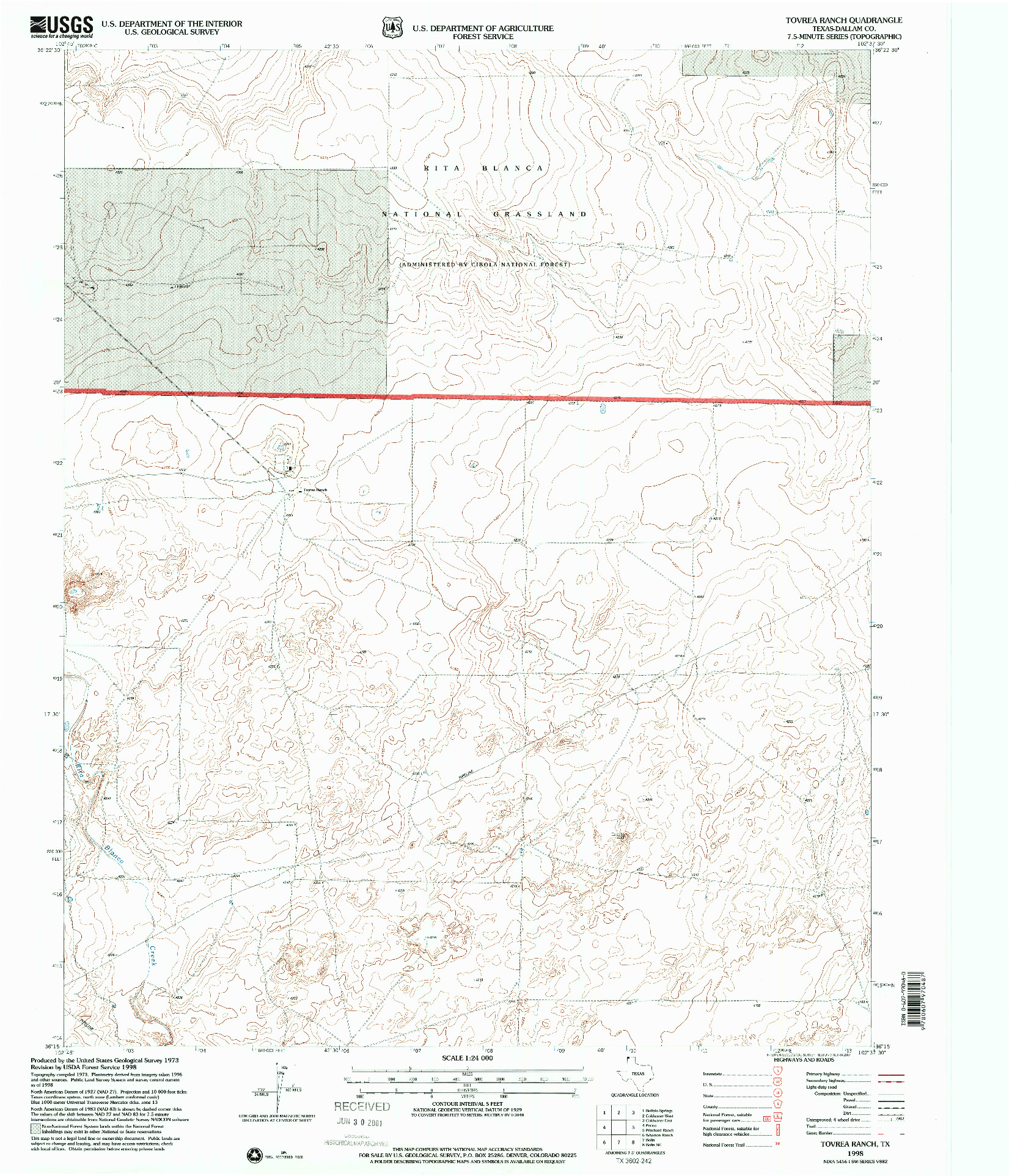 USGS 1:24000-SCALE QUADRANGLE FOR TAVREA RANCH, TX 1998