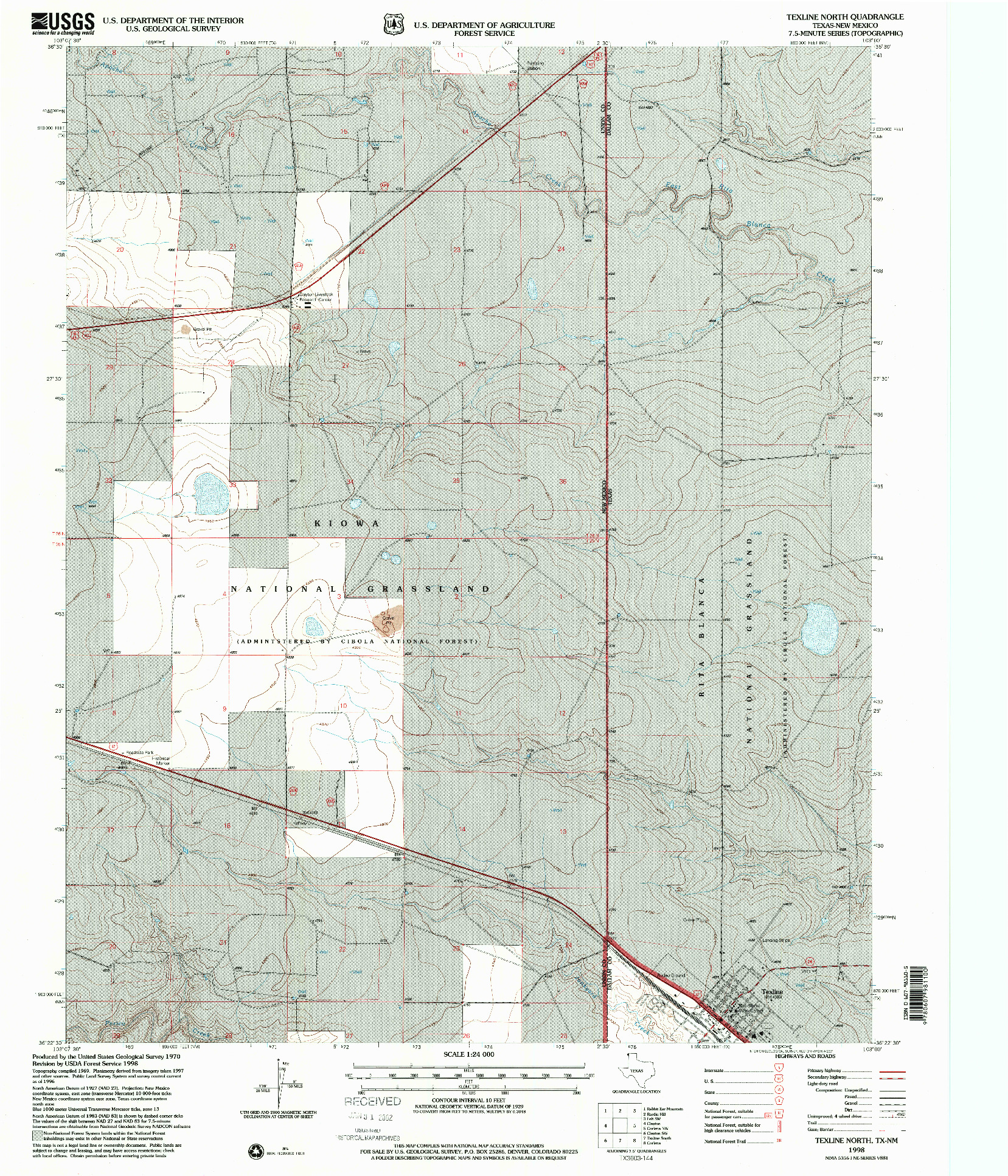 USGS 1:24000-SCALE QUADRANGLE FOR TEXLINE NORTH, TX 1998