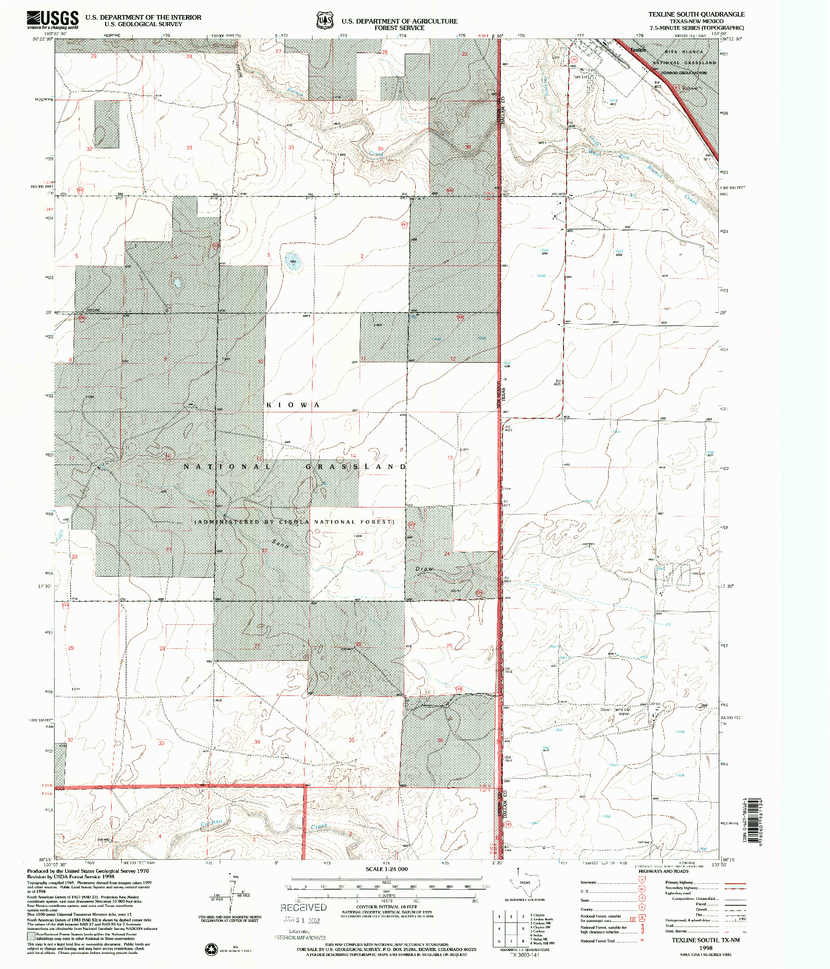 USGS 1:24000-SCALE QUADRANGLE FOR TEXLINE SOUTH, TX 1998
