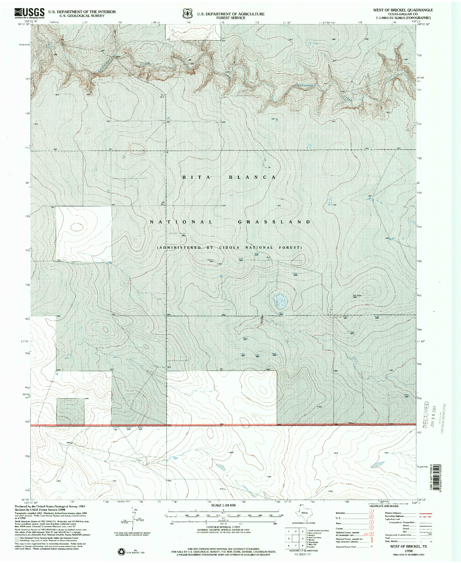 USGS 1:24000-SCALE QUADRANGLE FOR WEST OF BRICKEL, TX 1998