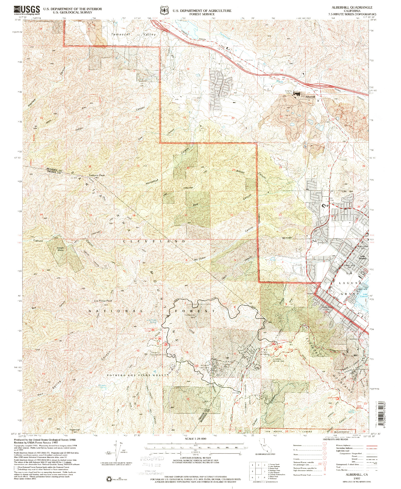 USGS 1:24000-SCALE QUADRANGLE FOR ALBERHILL, CA 1997